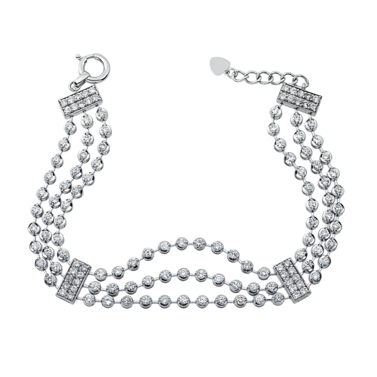 14K White Gold Triple Row Round Diamond Bracelet 3.96ct