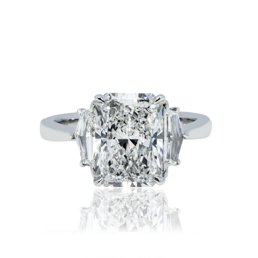 Platinum 3.57 Radiant Cut Triple Diamond Engagement Ring 4.17ctw