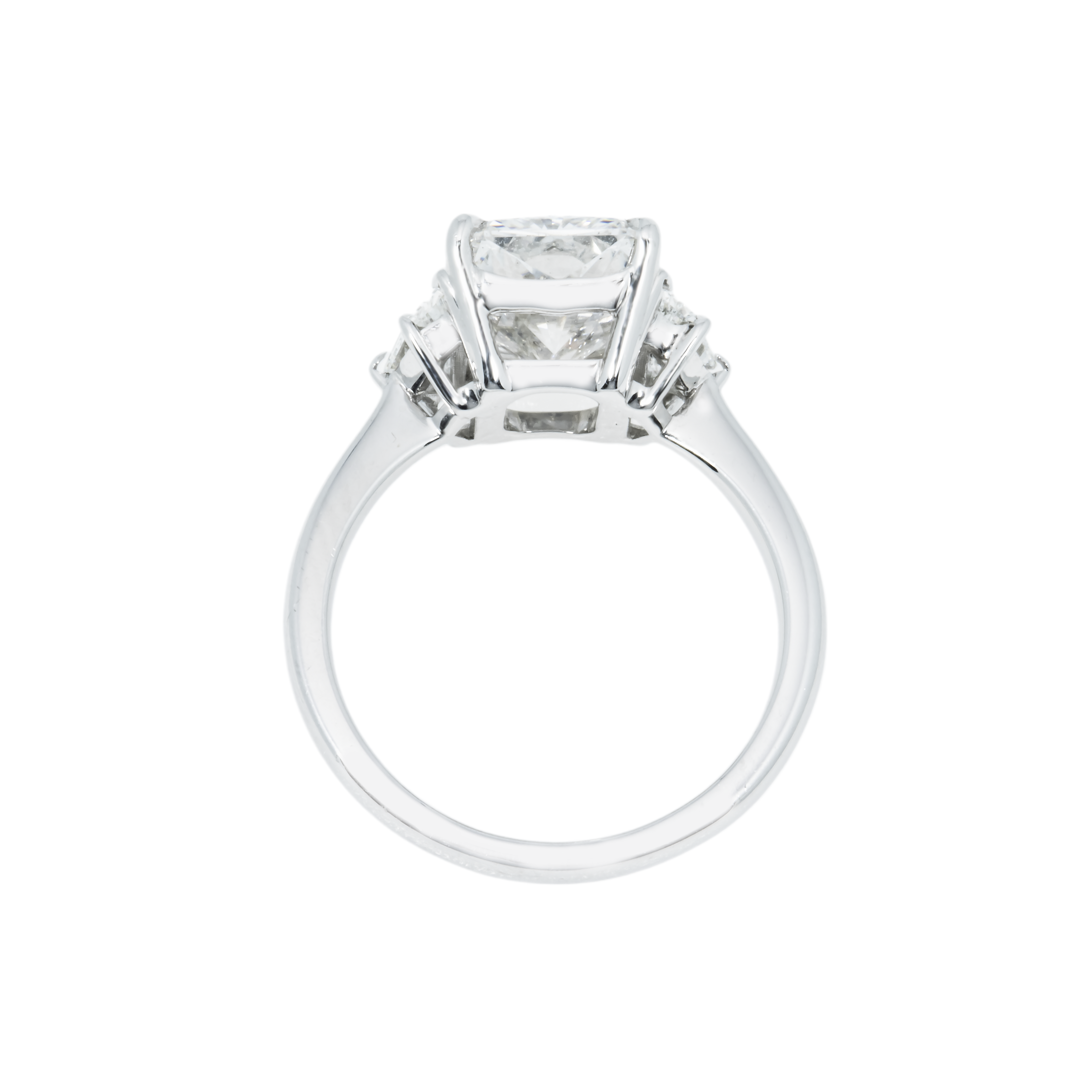 Platinum 3.57 Radiant Cut Triple Diamond Engagement Ring 4.17Ctw Bridal