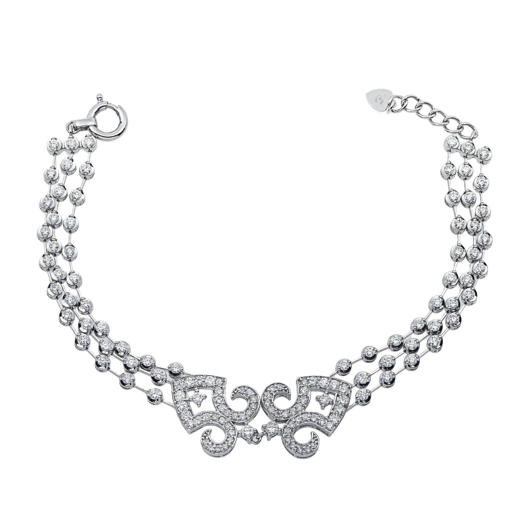 14K White Gold Triple Row Round Diamond Bracelet 3.10ct