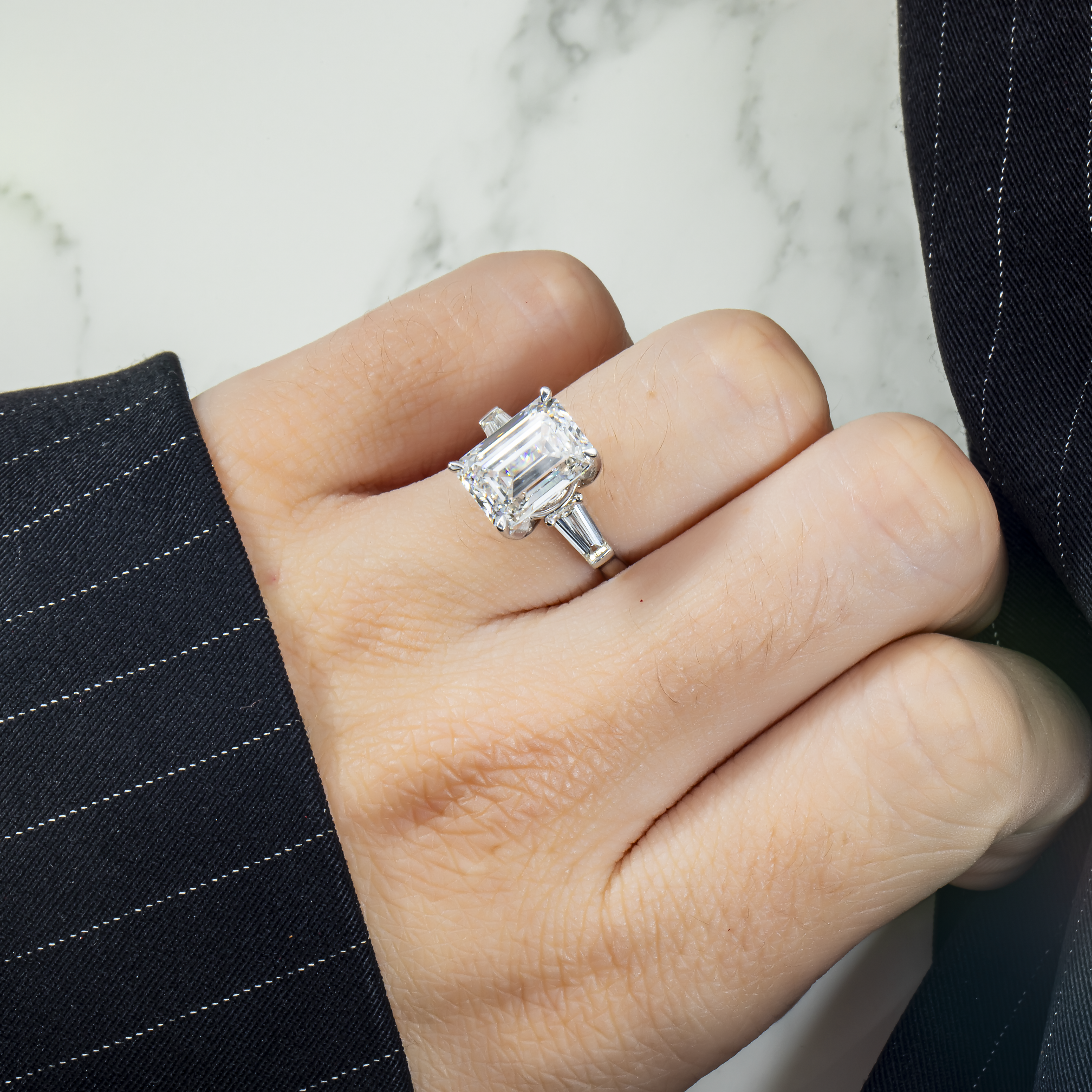 Gia Platinum 5.12 Emerald Cut Triple Diamond Engagement Ring 5.78Ctw Bridal