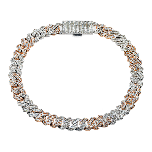 14K Two Tone Round & Baguette Diamond Cuban Link Chain 30.30ct