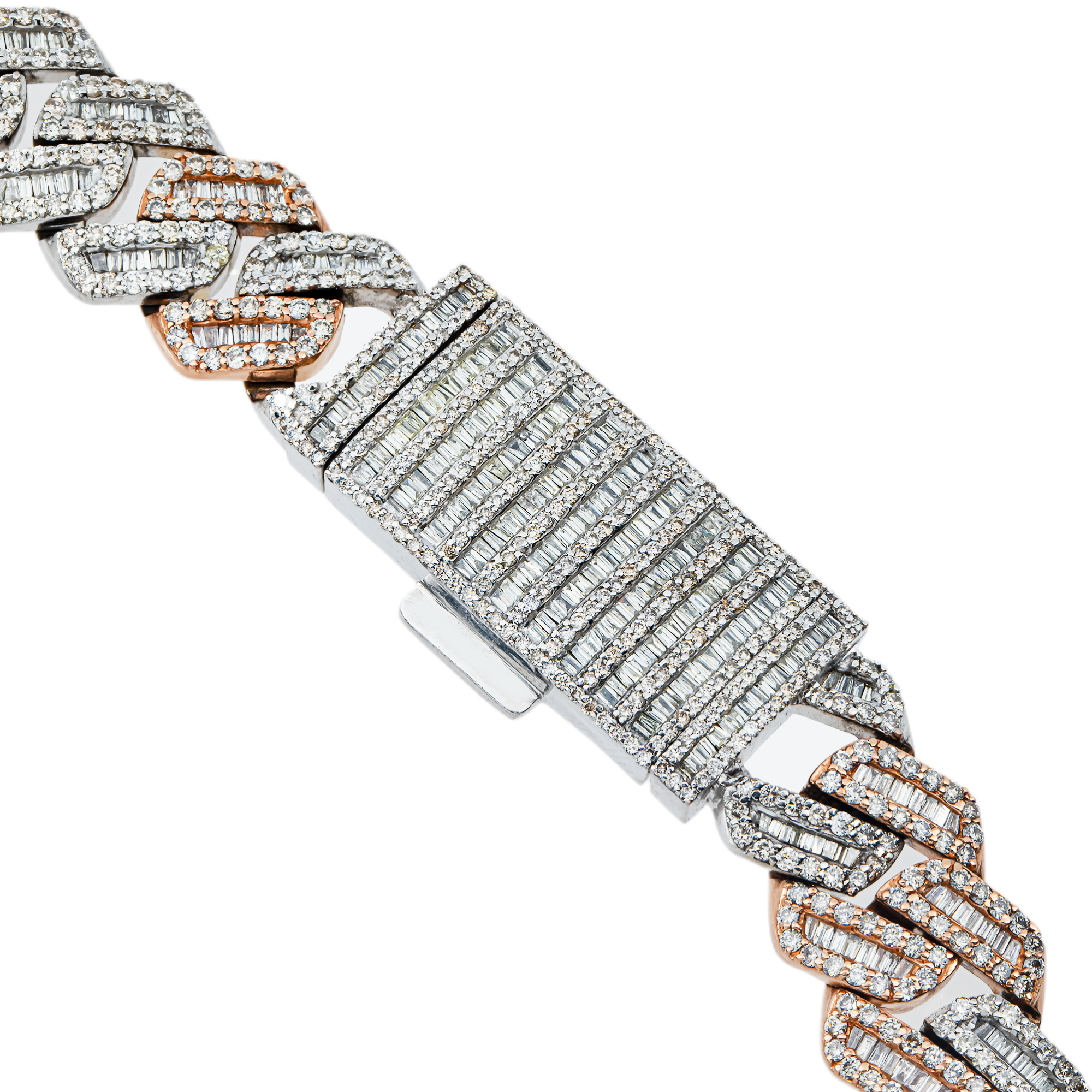14K Two Tone Round & Baguette Diamond Cuban Link Chain 30.30ct
