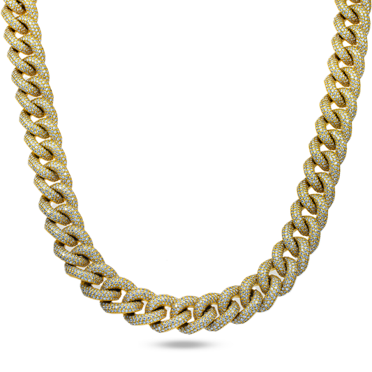 14K Yellow Gold Round Diamond Cuban Link Chain 52.0ct