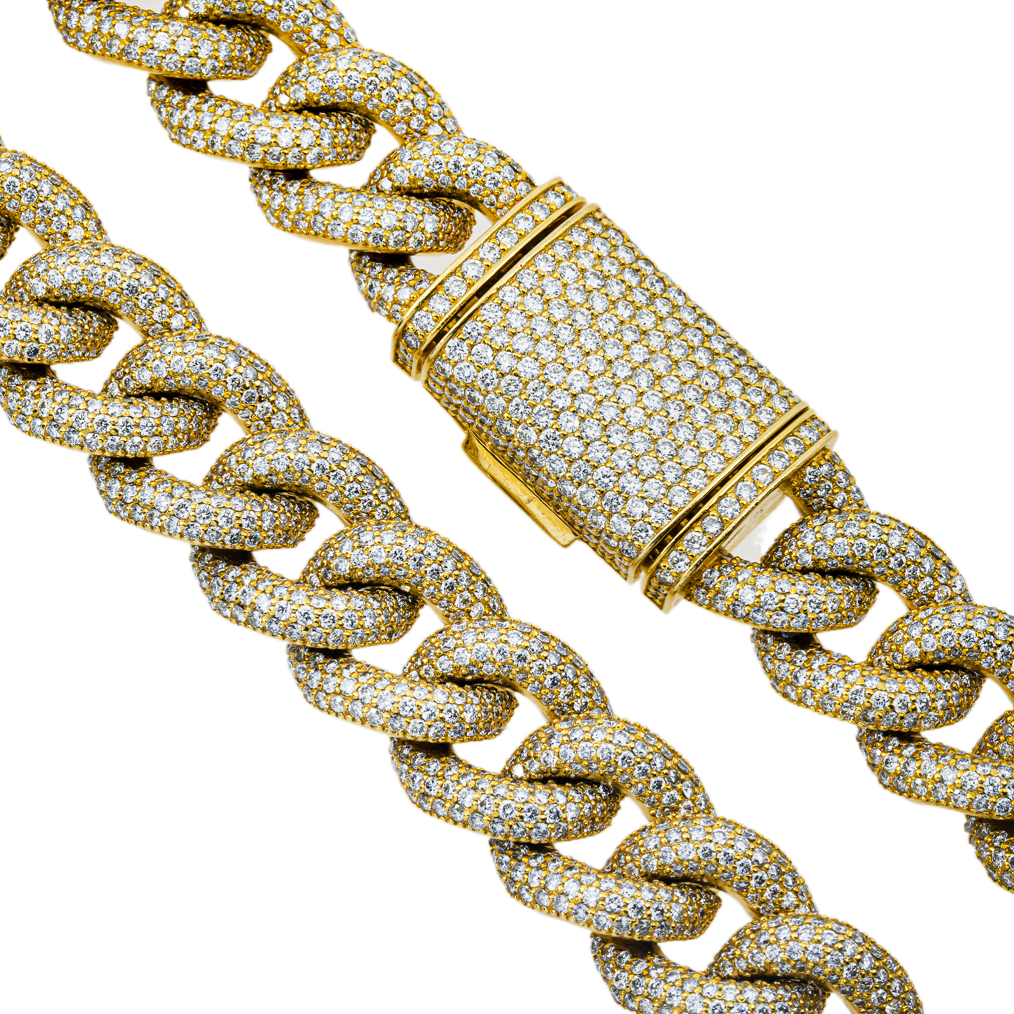 14K Yellow Gold Round Diamond Cuban Link Chain 52.0ct