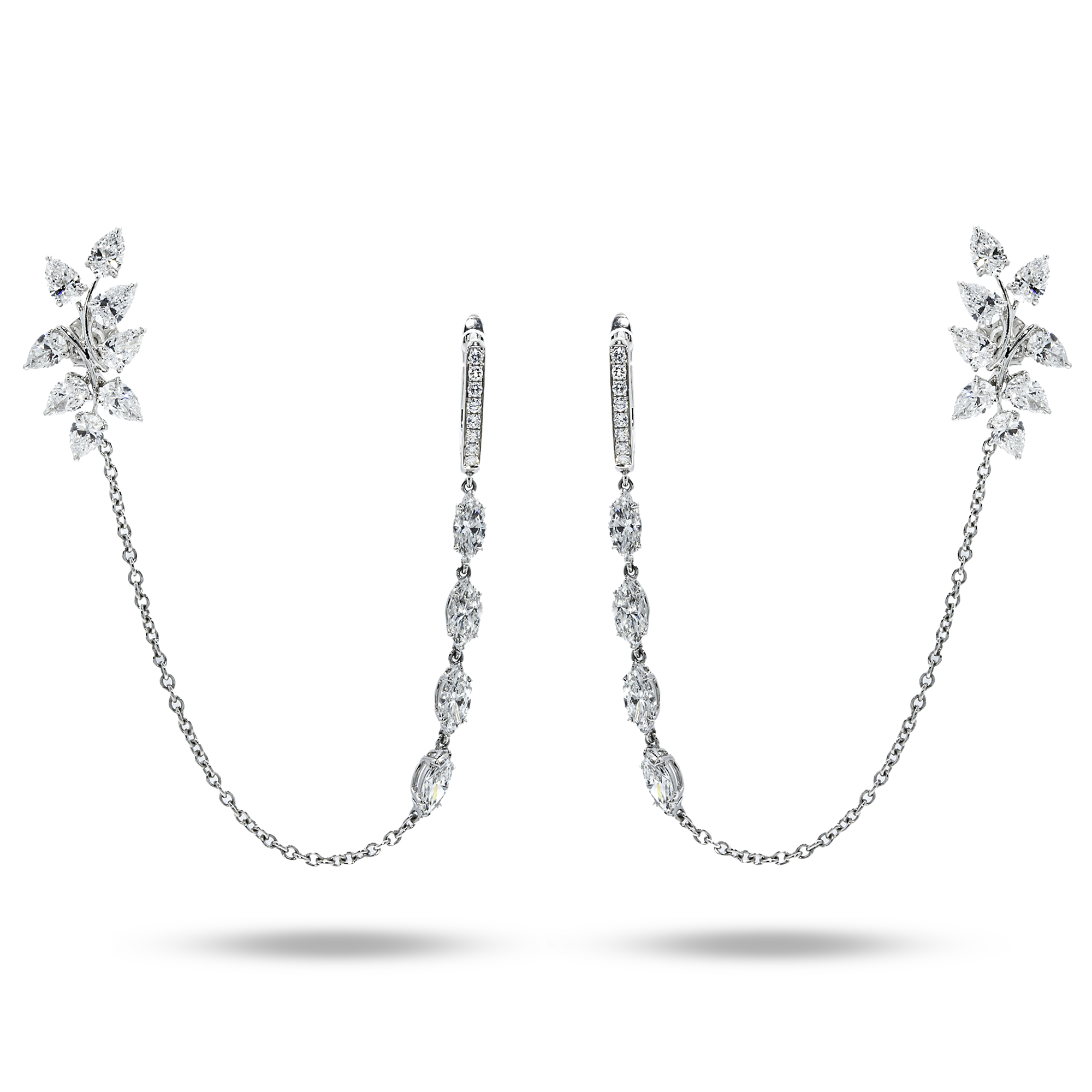 18K White Gold Reversable Vine Climber Daimond Earrings 6.31Ctw