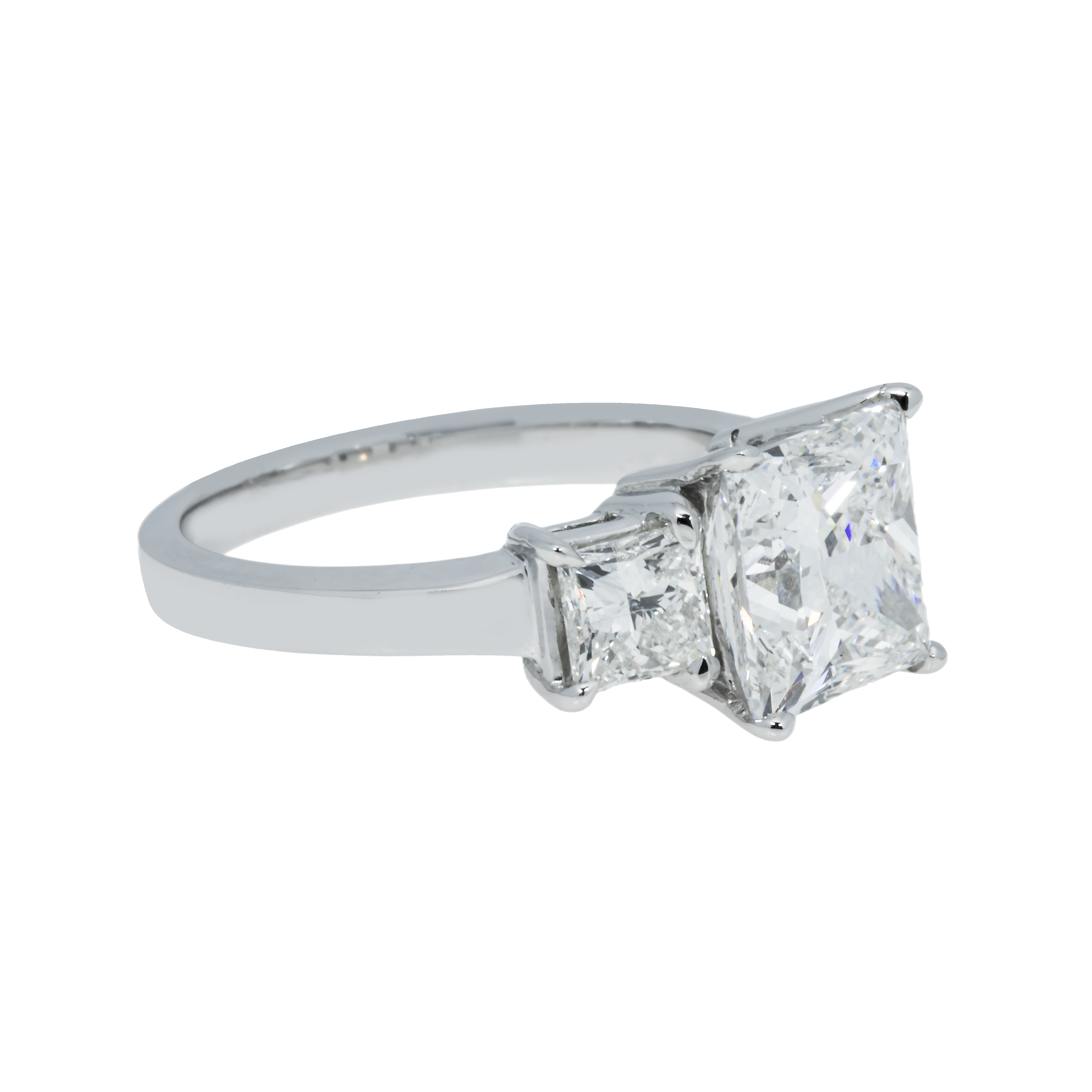 14K White Gold 3.10Ct Princess Cut Diamond Engagement Ring 4.17Ctw Bridal
