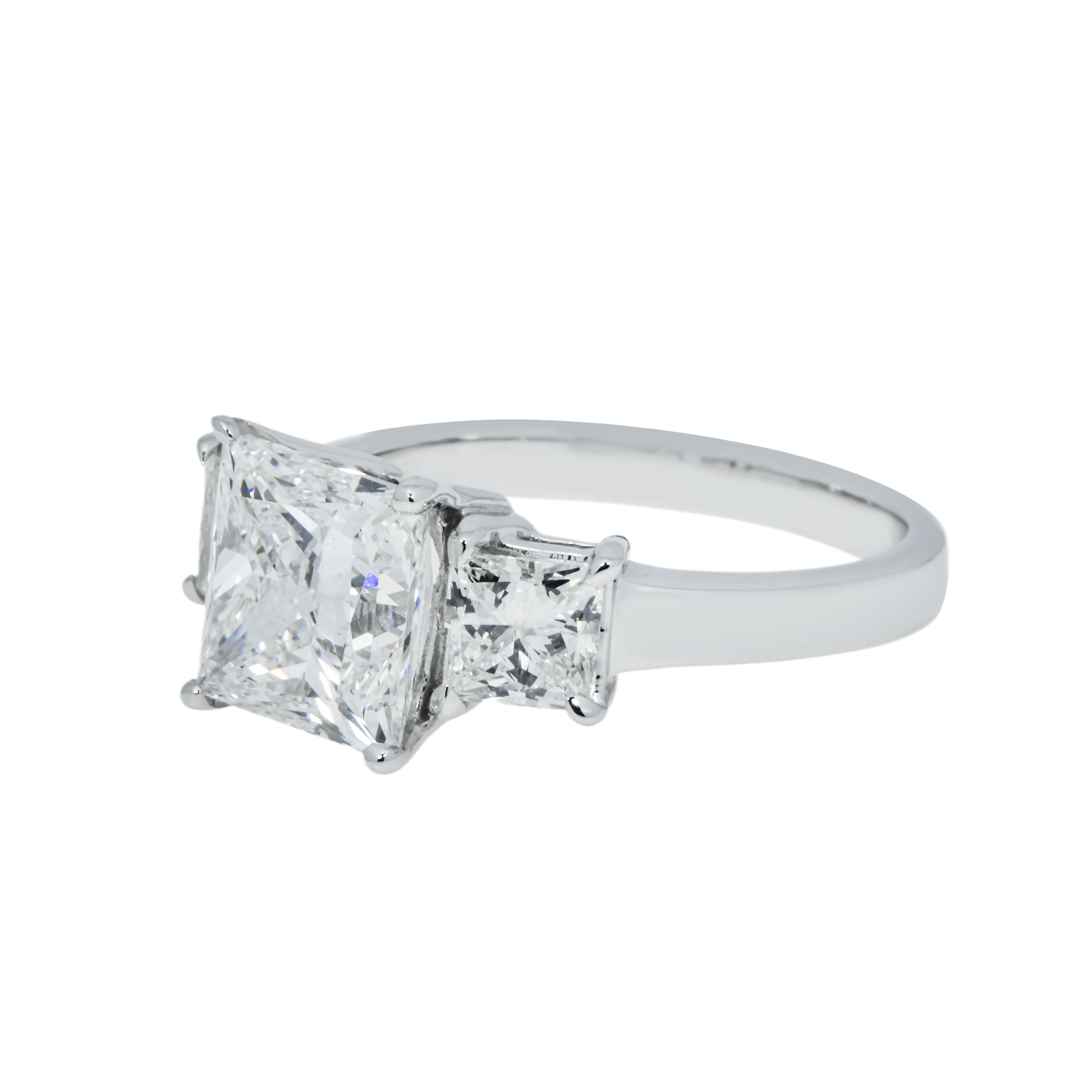 14K White Gold 3.10Ct Princess Cut Diamond Engagement Ring 4.17Ctw Bridal