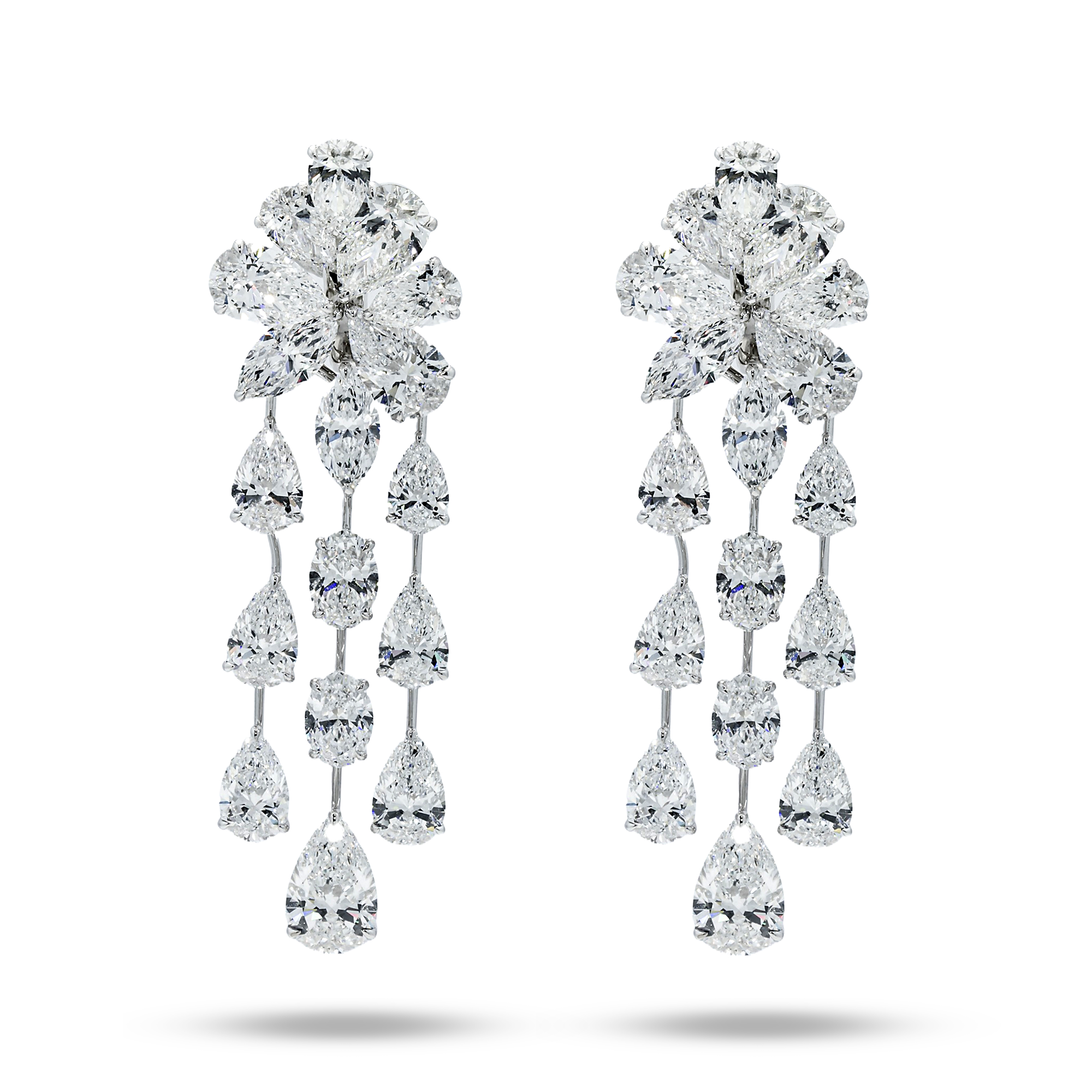 Igi 18K White Gold Mutli Cut Diamond Waterfall Drop Earrings 41.54Ctw
