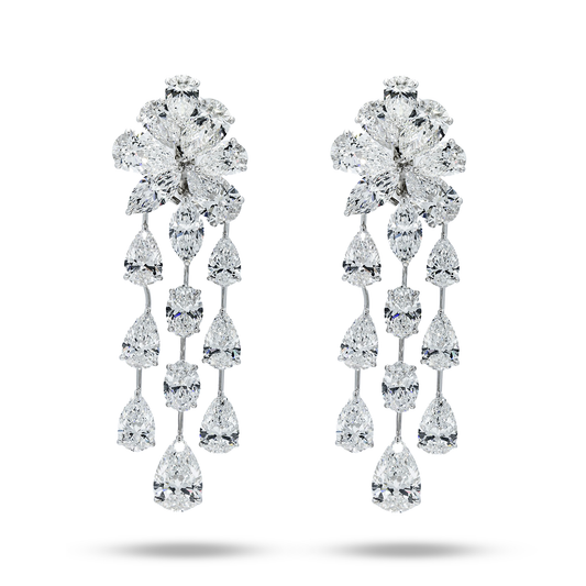 IGI 18K White Gold Mutli Cut Diamond Waterfall Drop Earrings 41.54ctw