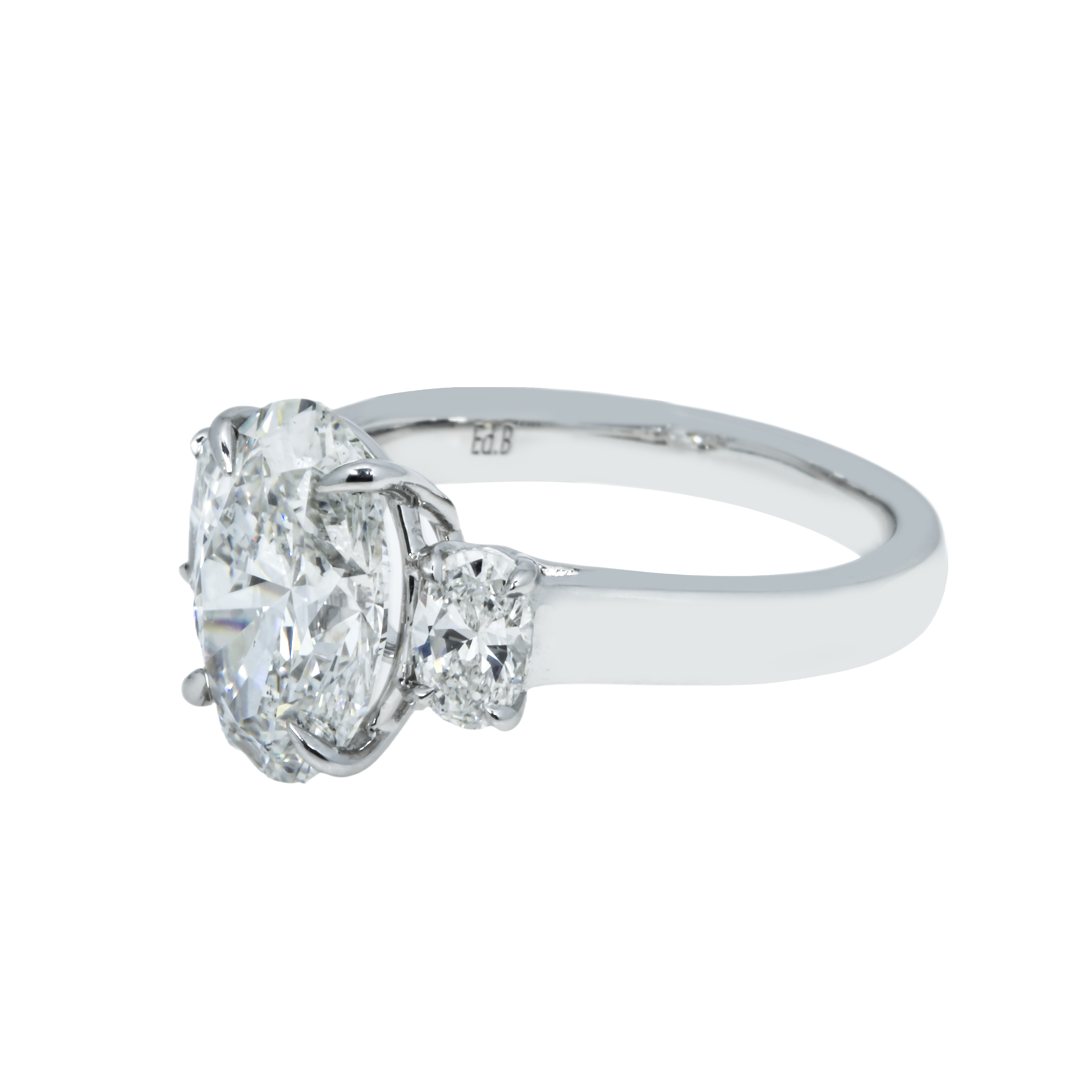 Platinum 3.33Ct Triple Oval Cut Diamond Engagement Ring 4.03Ctw Bridal