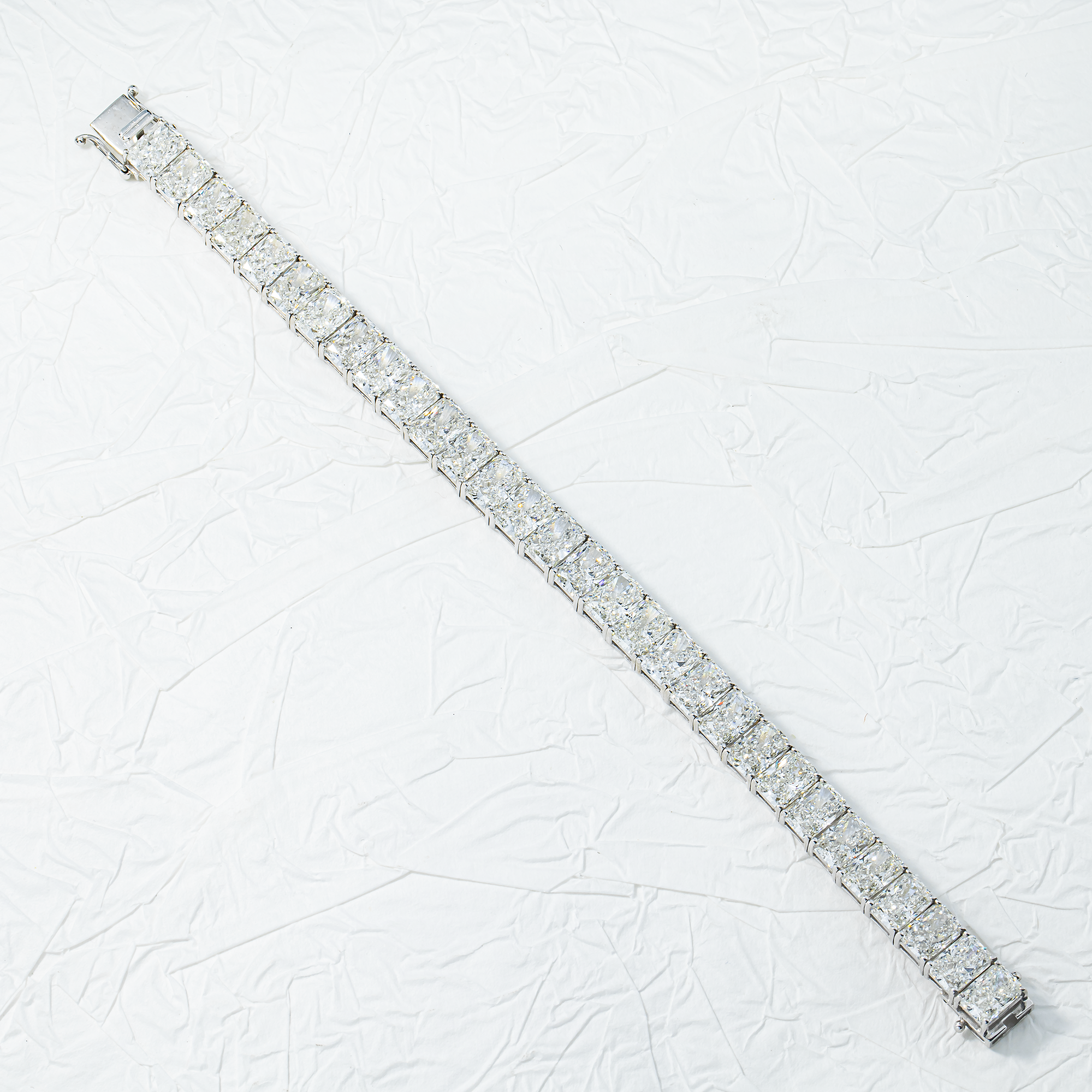 14K White Gold Radiant Cut Diamond Tennis Bracelet 46.24ct