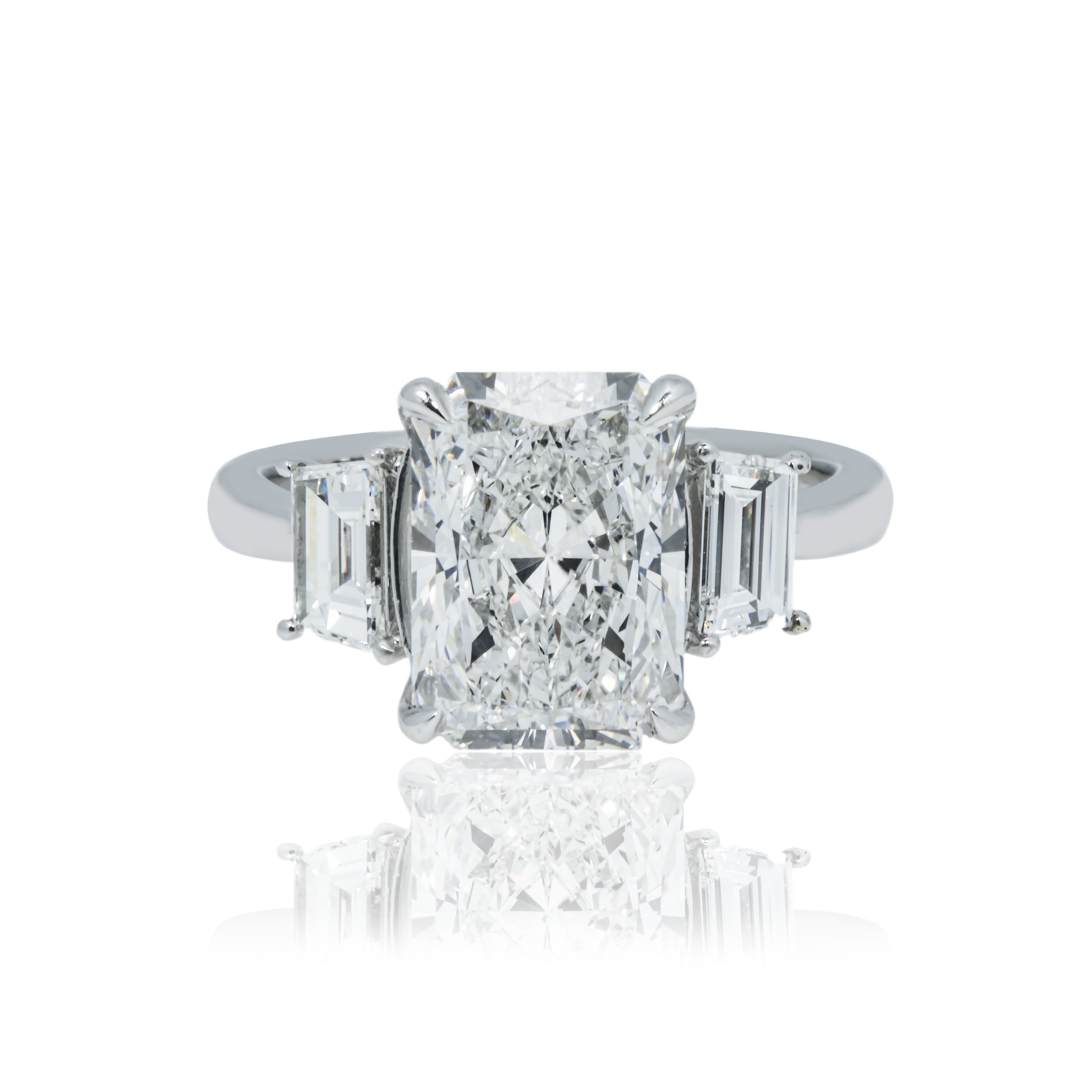 Platinum 3.72Ct Radiant Cut Triple Diamond Engagement Ring 4.38Ctw Bridal