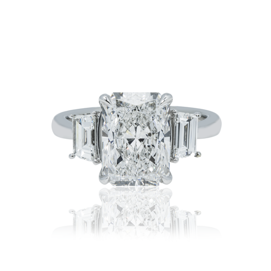 Platinum 3.72ct Radiant Cut Triple Diamond Engagement Ring 4.38ctw