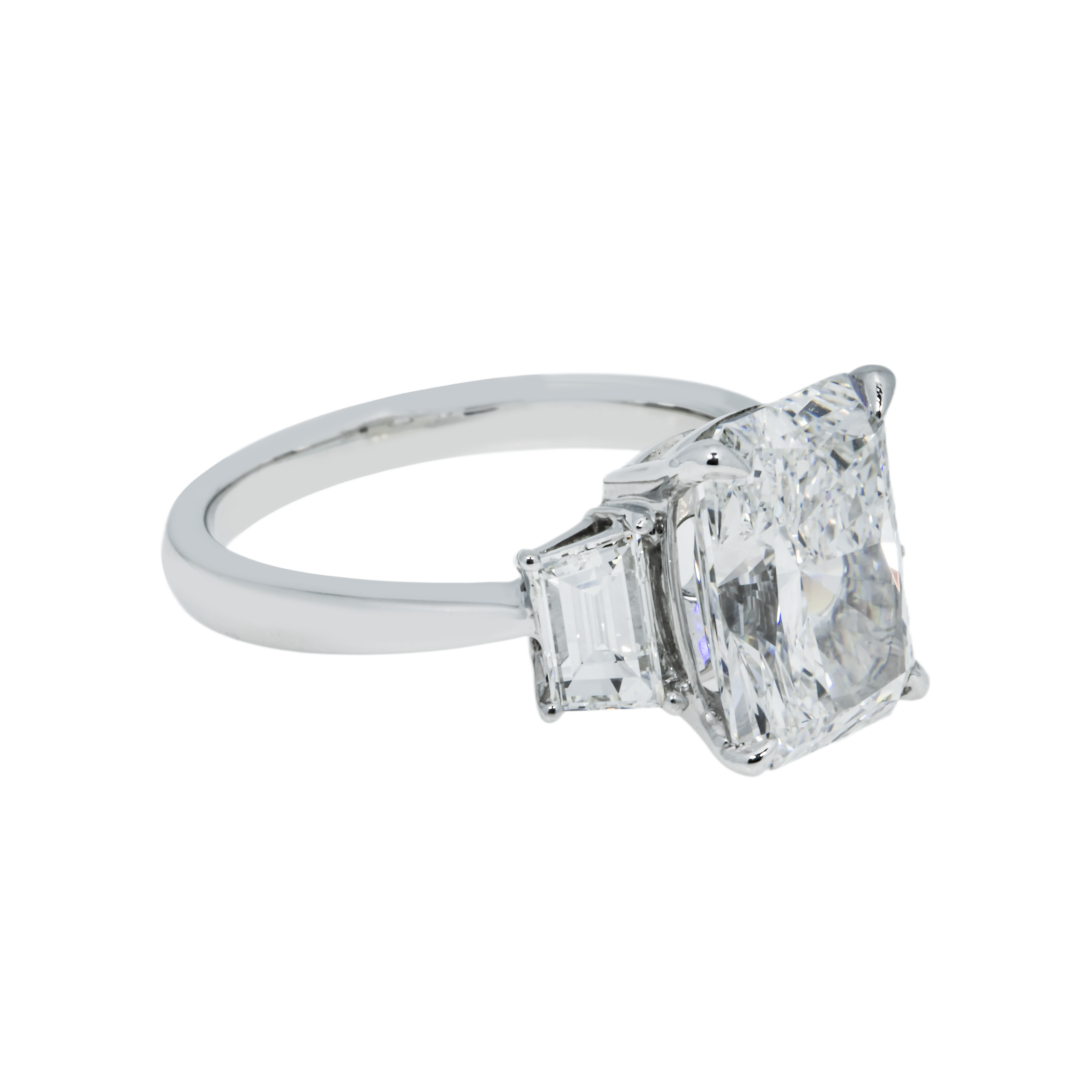 Platinum 3.72Ct Radiant Cut Triple Diamond Engagement Ring 4.38Ctw Bridal