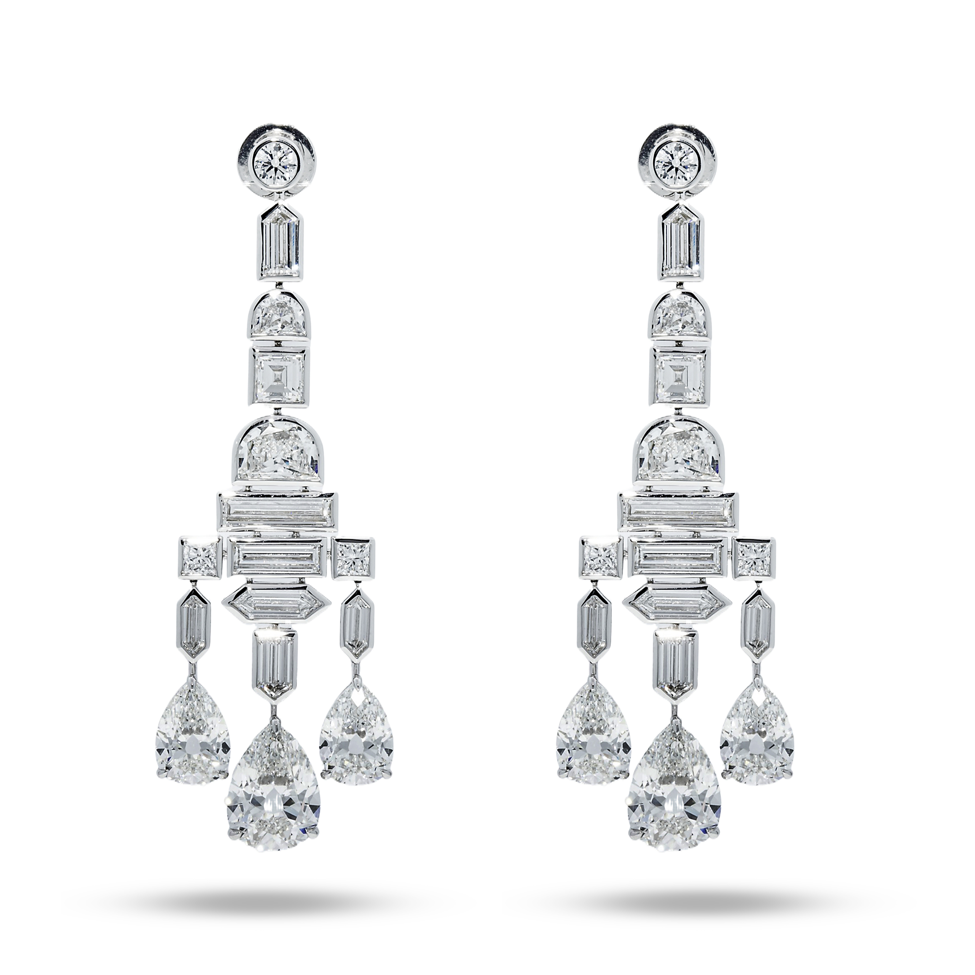 18K White Gold Antique Design Diamond Drop Earrings 20.92Ctw