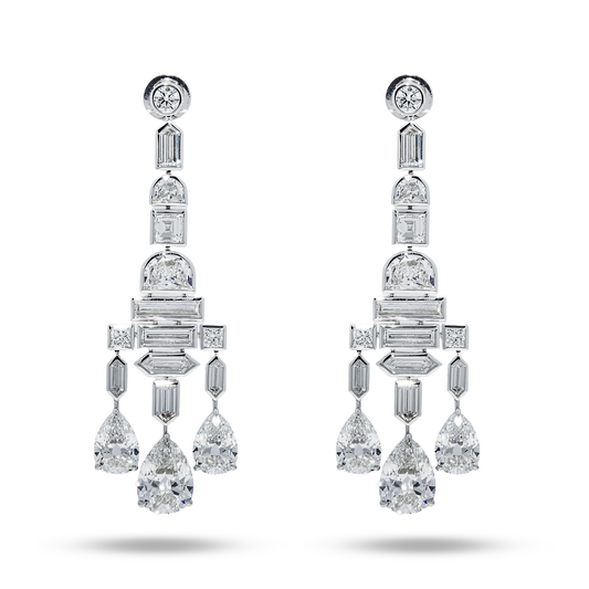 18K White Gold Antique Design Diamond Drop Earrings 20.92ctw