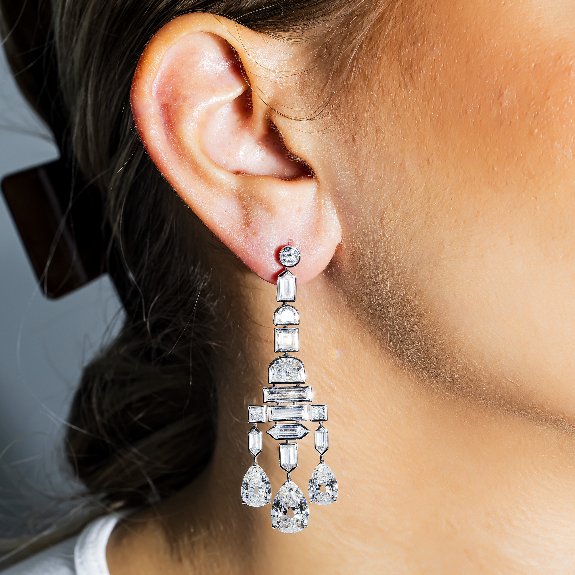 18K White Gold Antique Design Diamond Drop Earrings 20.92Ctw