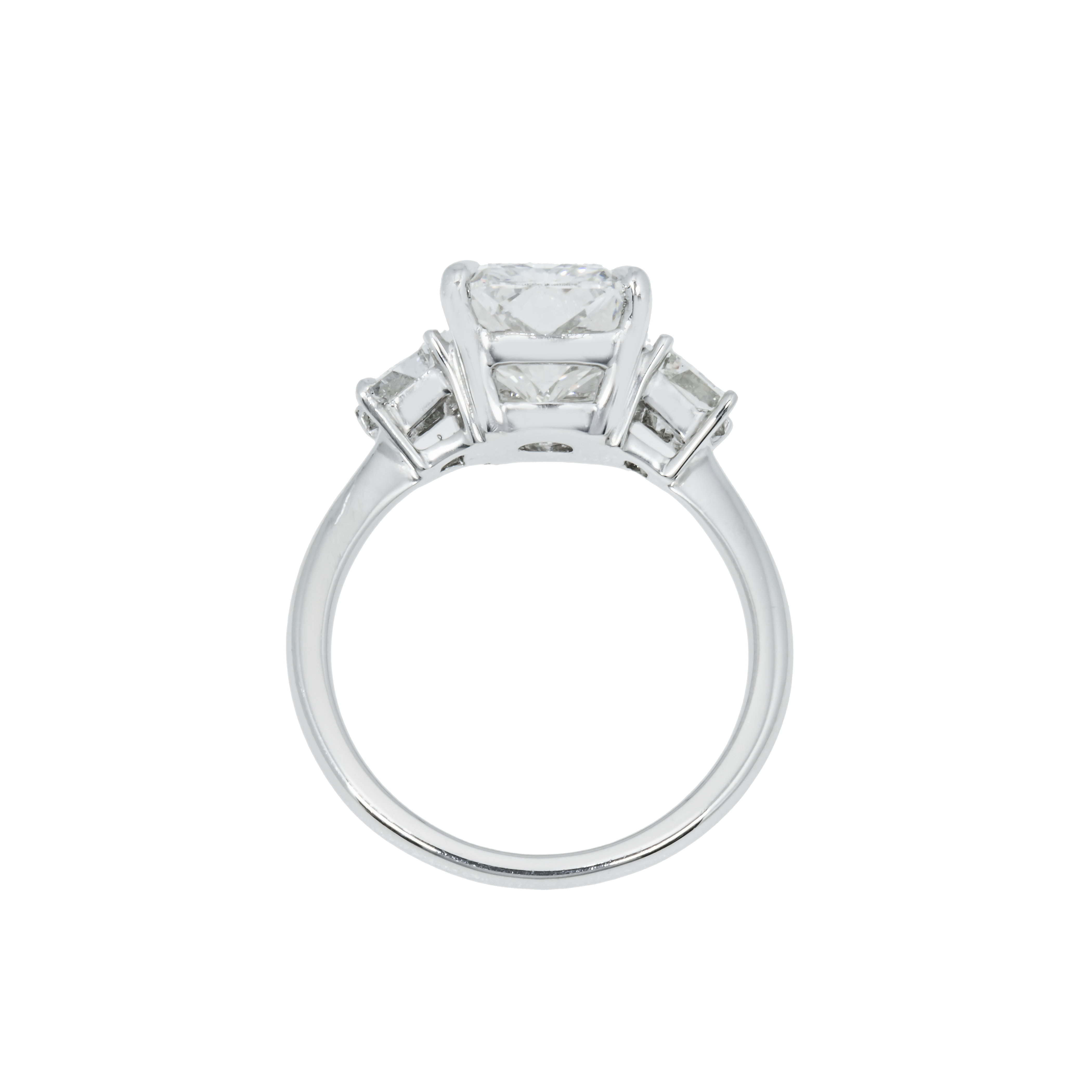 Platinum 3.72Ct Radiant Cut Triple Diamond Engagement Ring 4.38Ctw Bridal