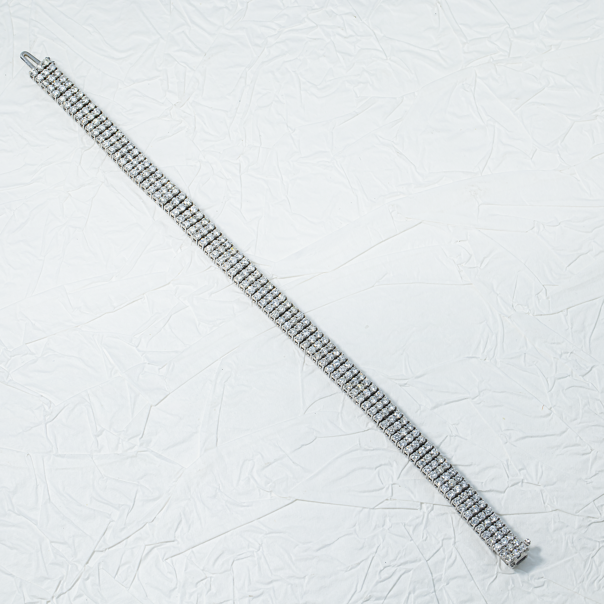14K White Gold Triple Row Round Diamond Bracelet 20.70ct