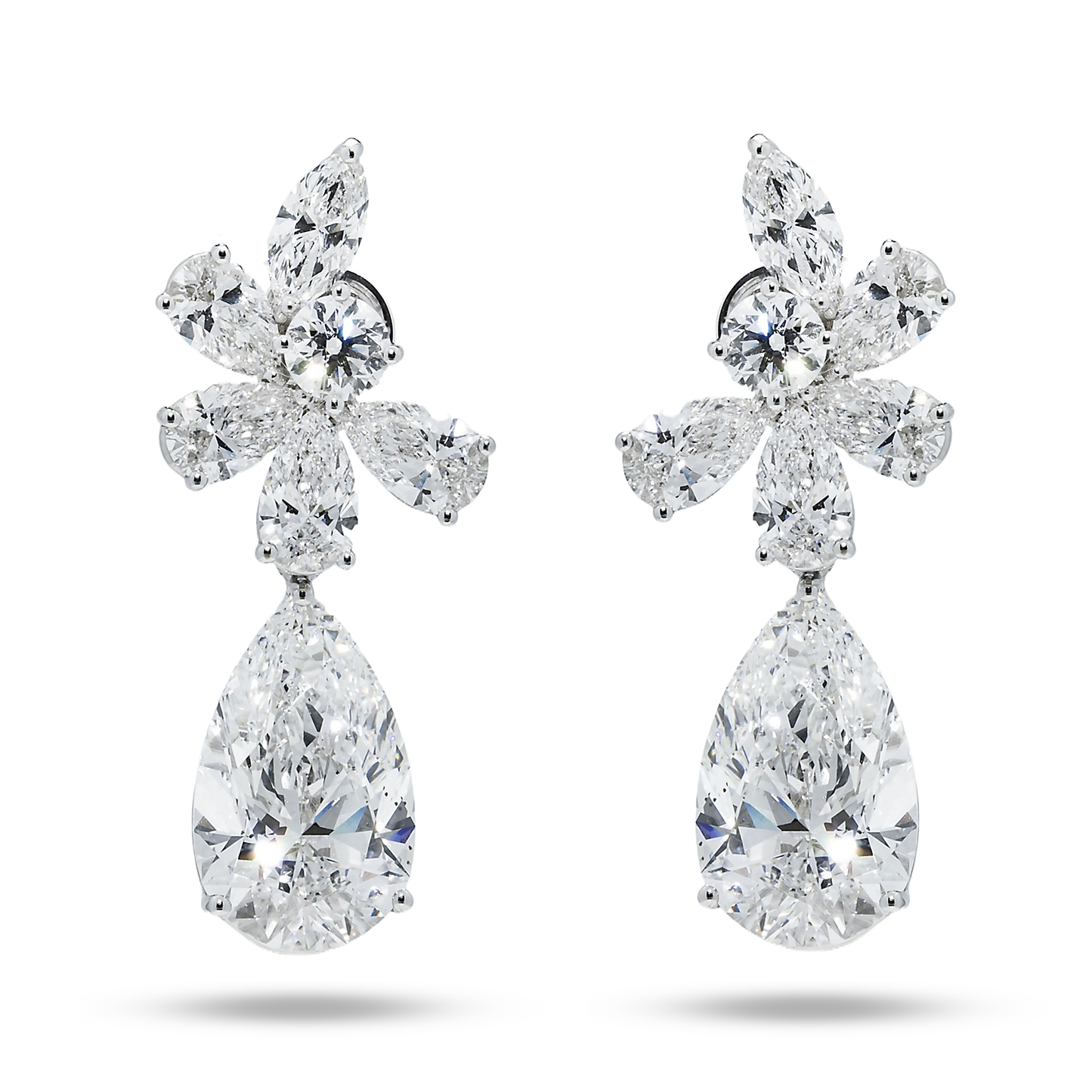 18K White Gold Pear & Marquise Cut Diamond Drop Earrings 17.36ctw