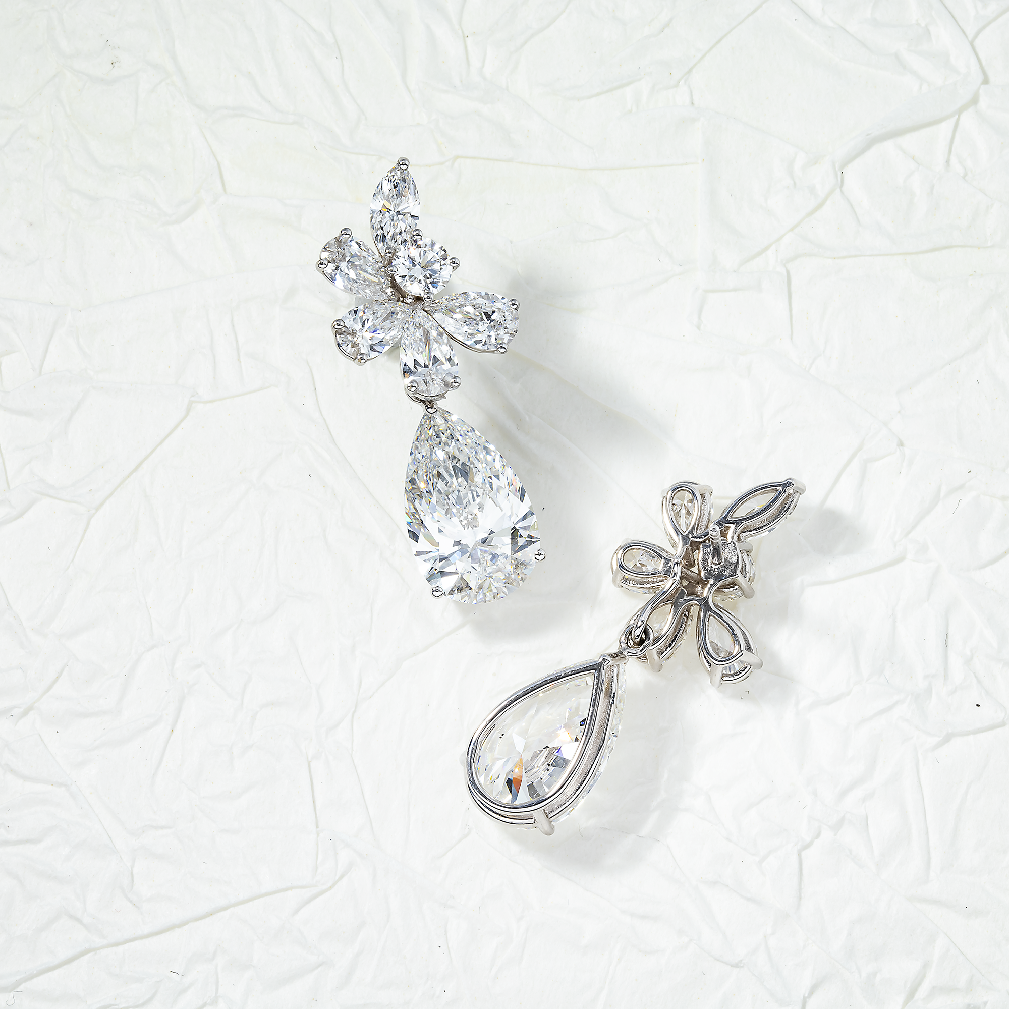 18K White Gold Pear & Marquise Cut Diamond Drop Earrings 17.36Ctw