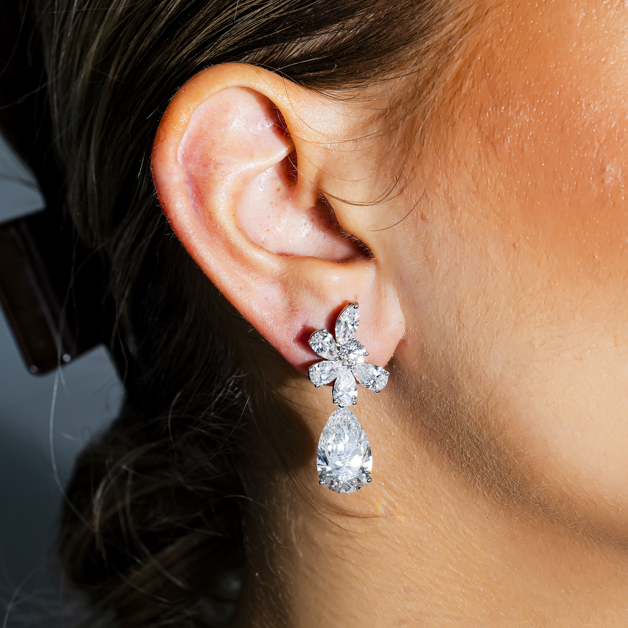 18K White Gold Pear & Marquise Cut Diamond Drop Earrings 17.36Ctw