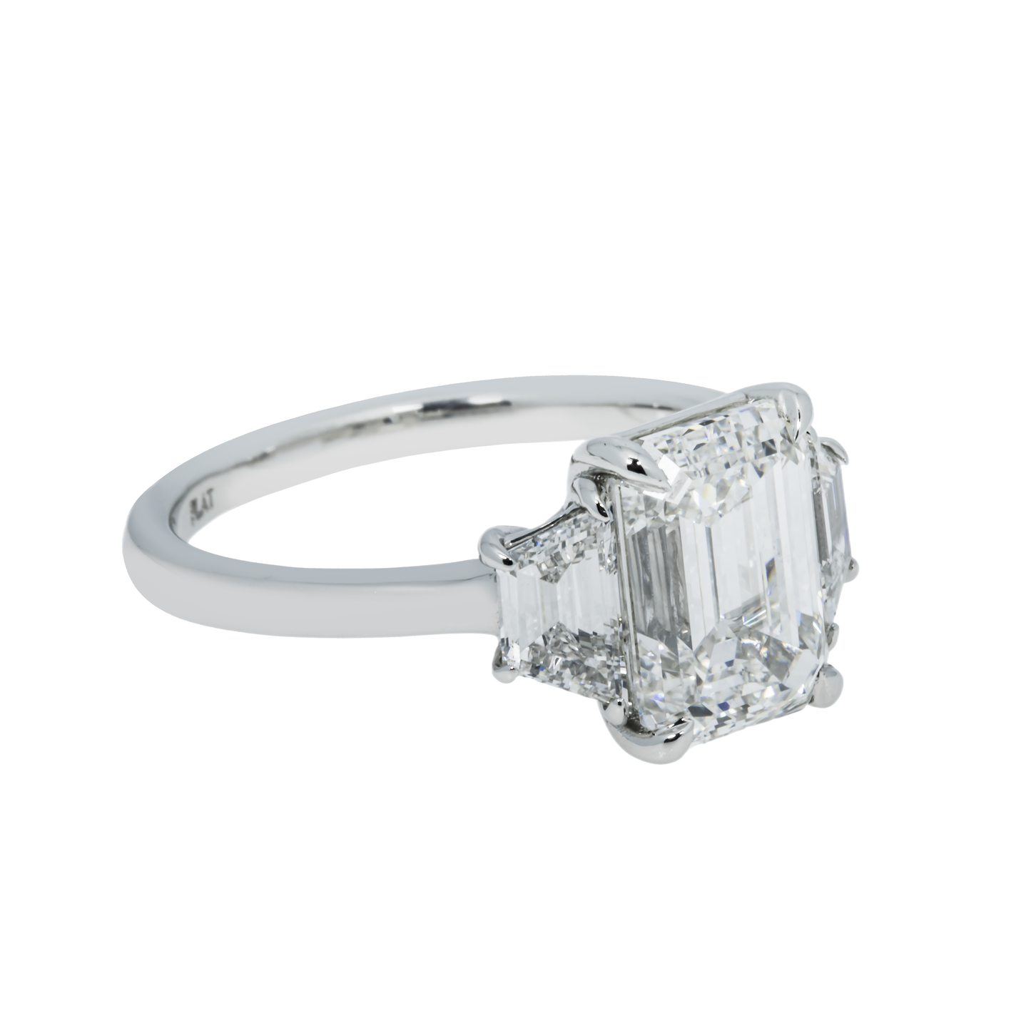 GIA Platinum 3.03ct Emerald Cut Triple Diamond Engagement Ring 3.75ctw