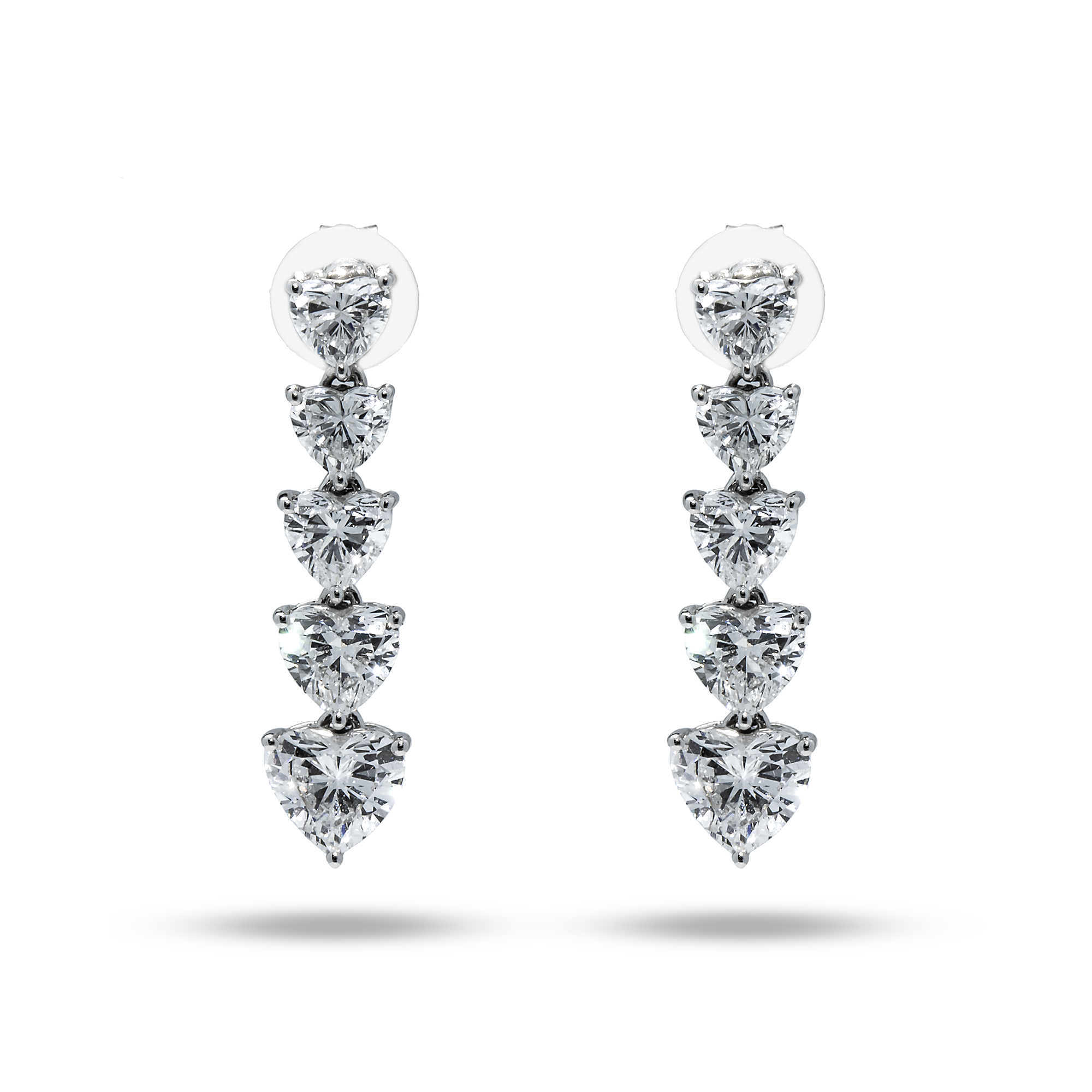18K White Gold Falling Heart Diamond Drop Earrings 3.98Ctw