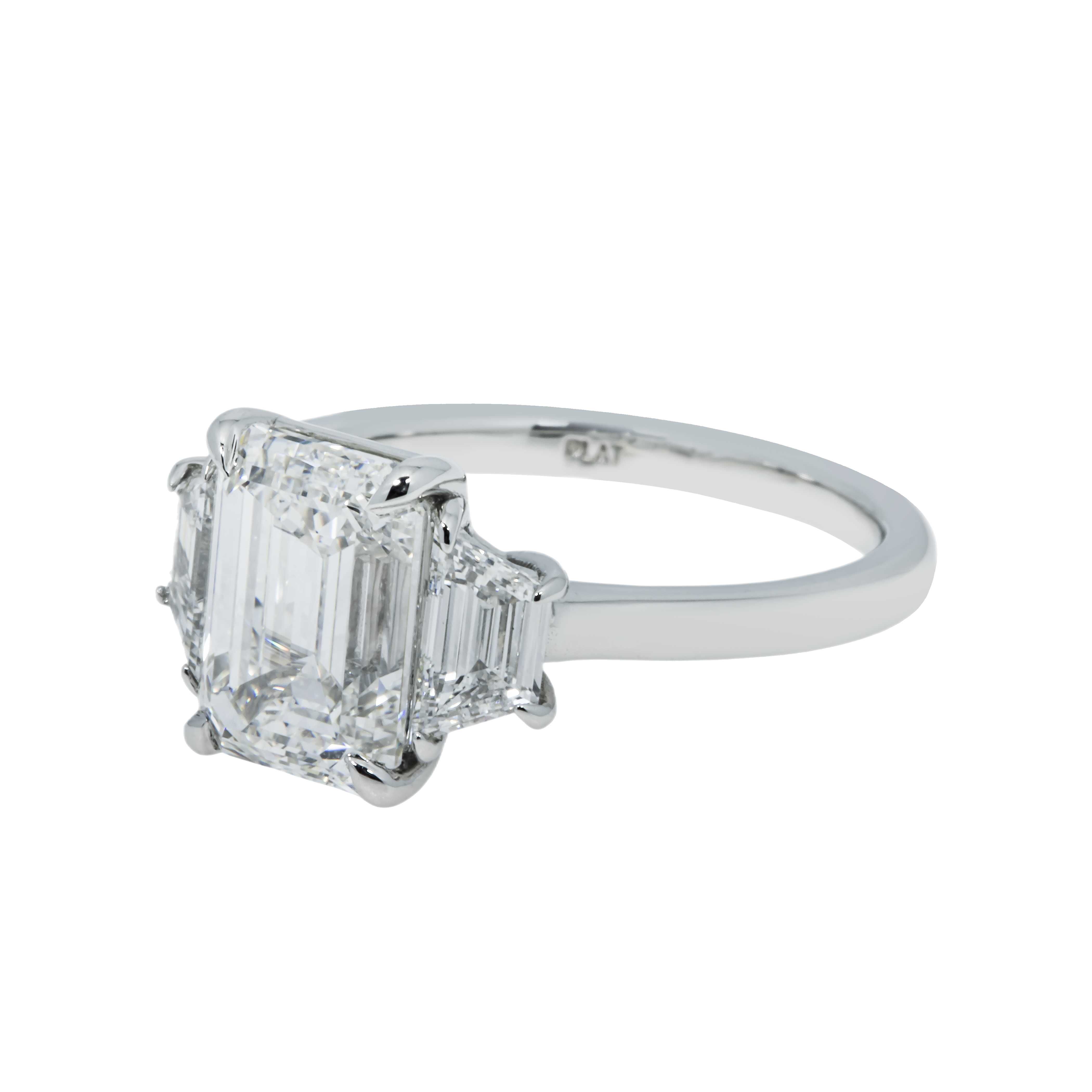 Gia Platinum 3.03Ct Emerald Cut Triple Diamond Engagement Ring 3.75Ctw Bridal