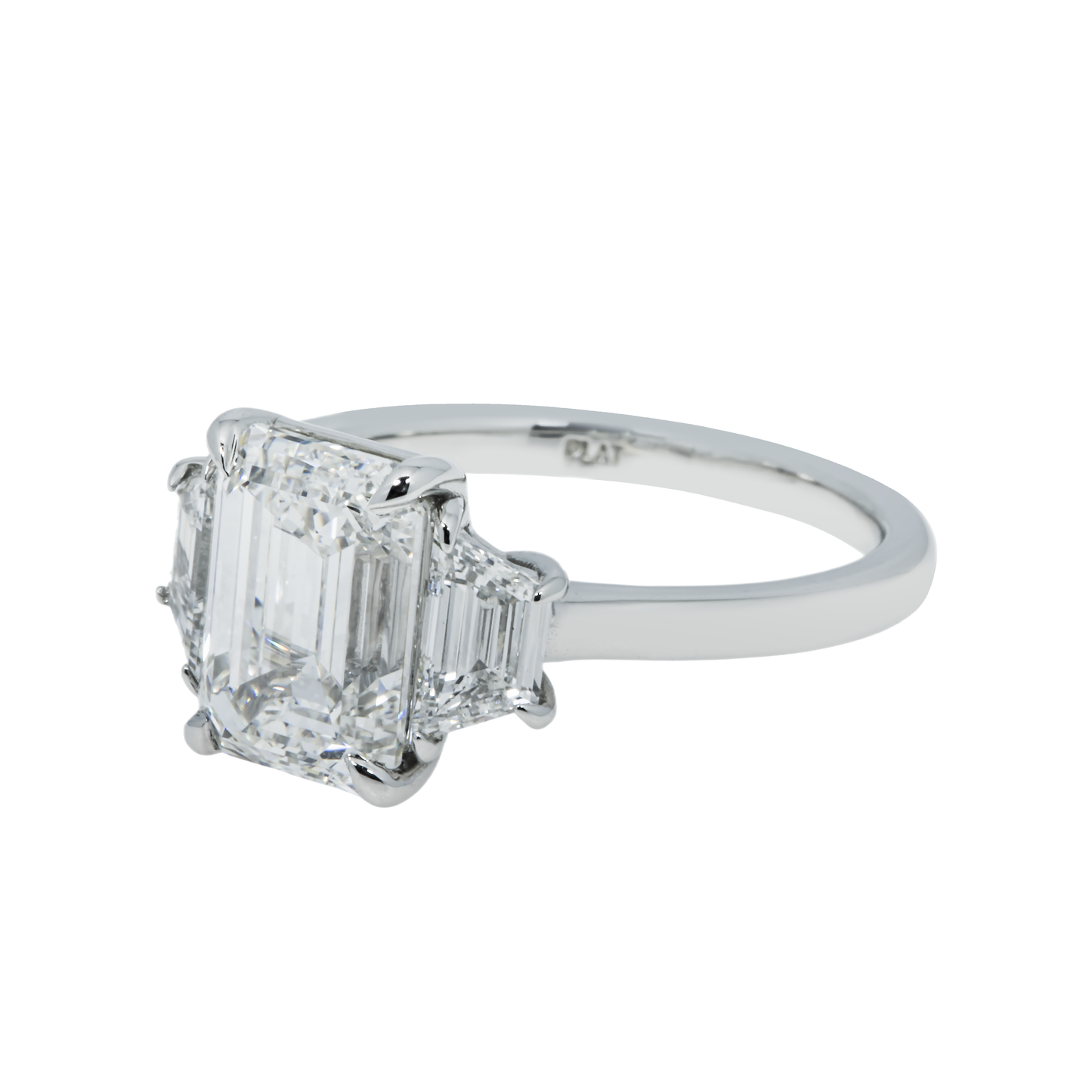 GIA Platinum 3.03ct Emerald Cut Triple Diamond Engagement Ring 3.75ctw