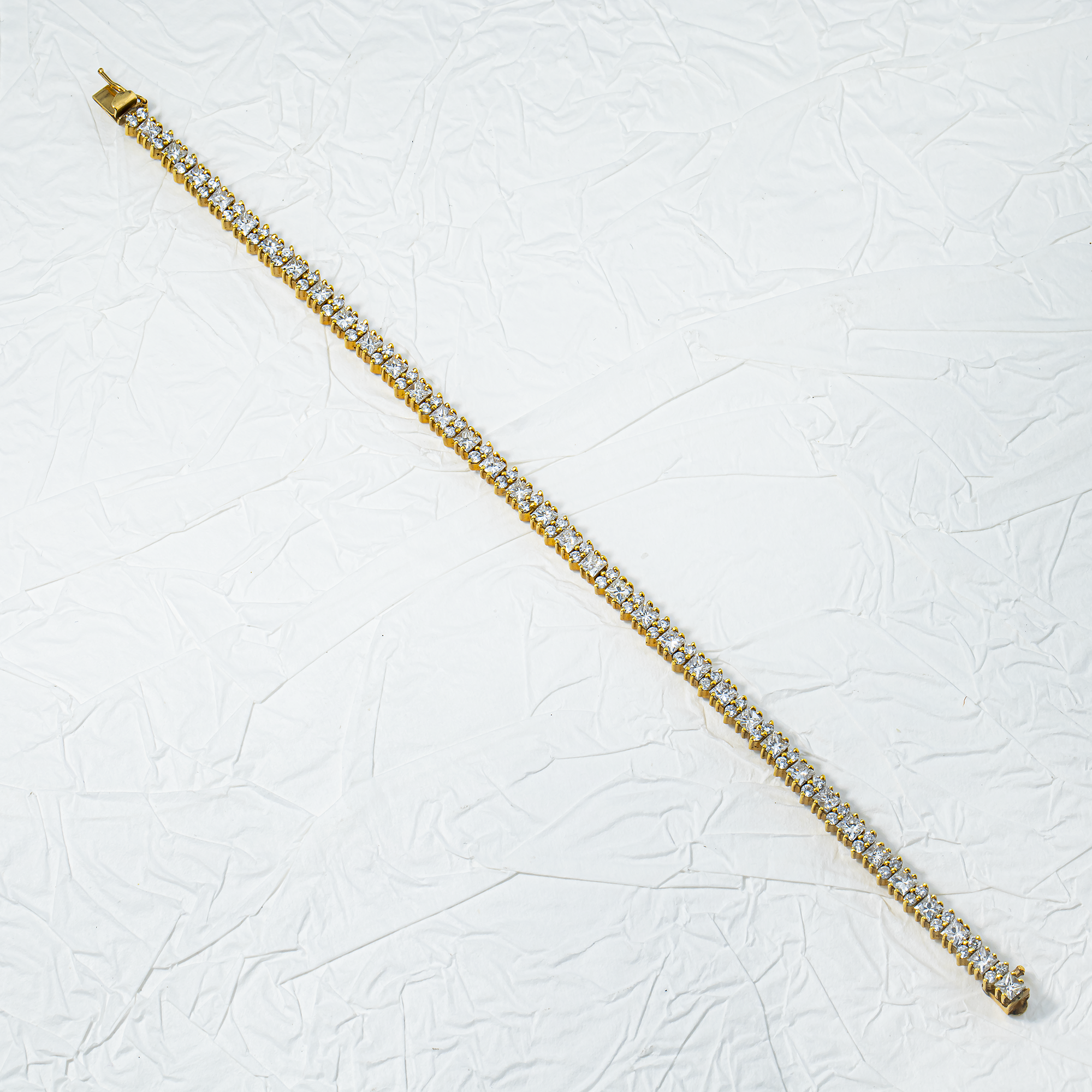 14K Yellow Gold Round & Princess Cut Diamond Tennis Bracelet 7.1ct