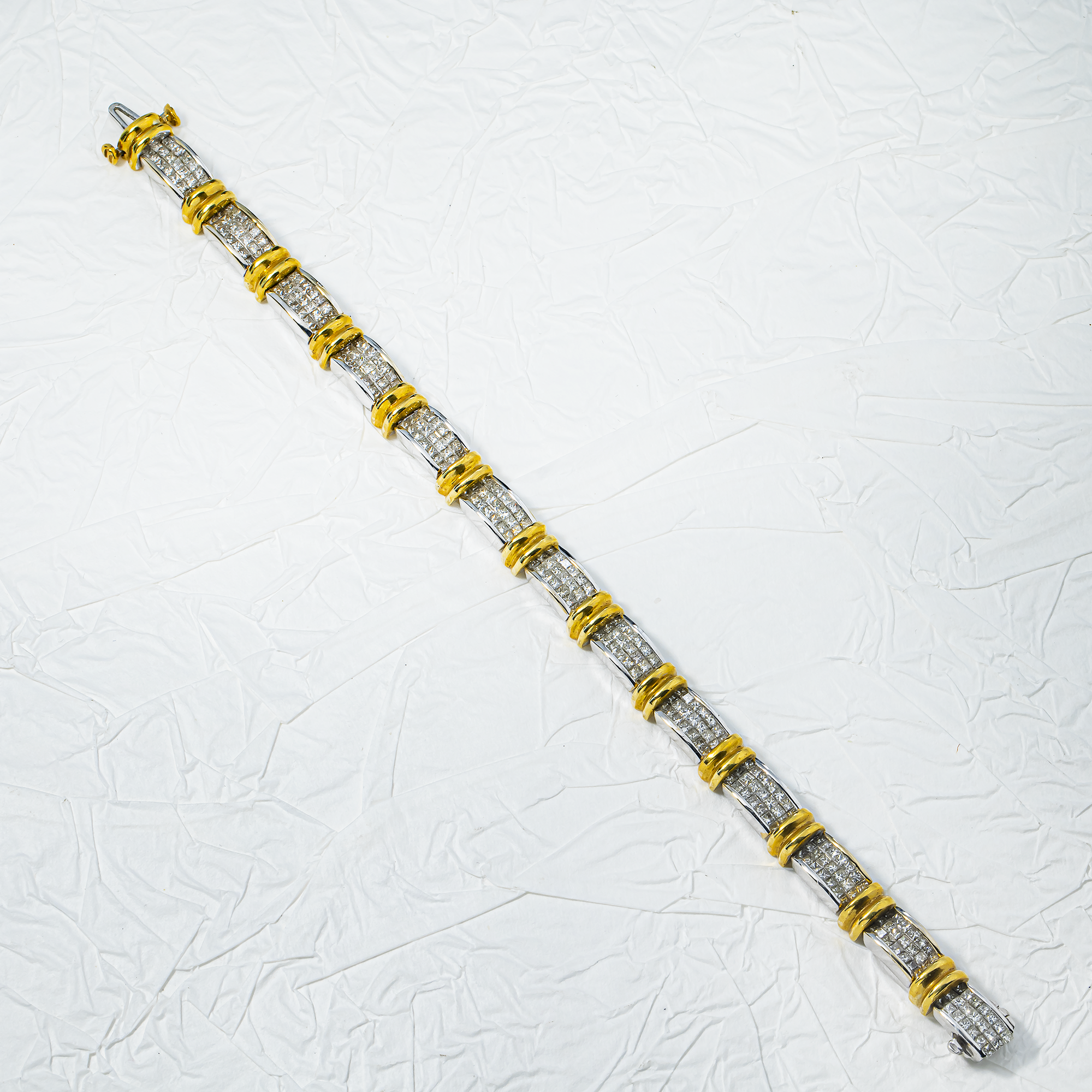 18K Two Tone Princess Cut Diamond Bracelet 7.15ct