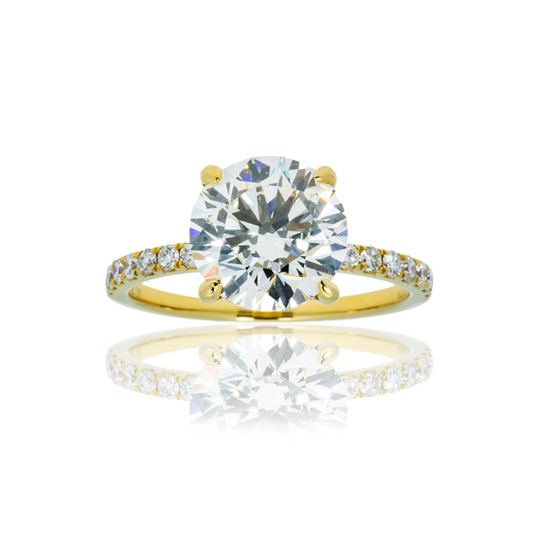 18K Yellow Gold 3.17ct Round Cut Diamond Engagement Ring 3.57ctw