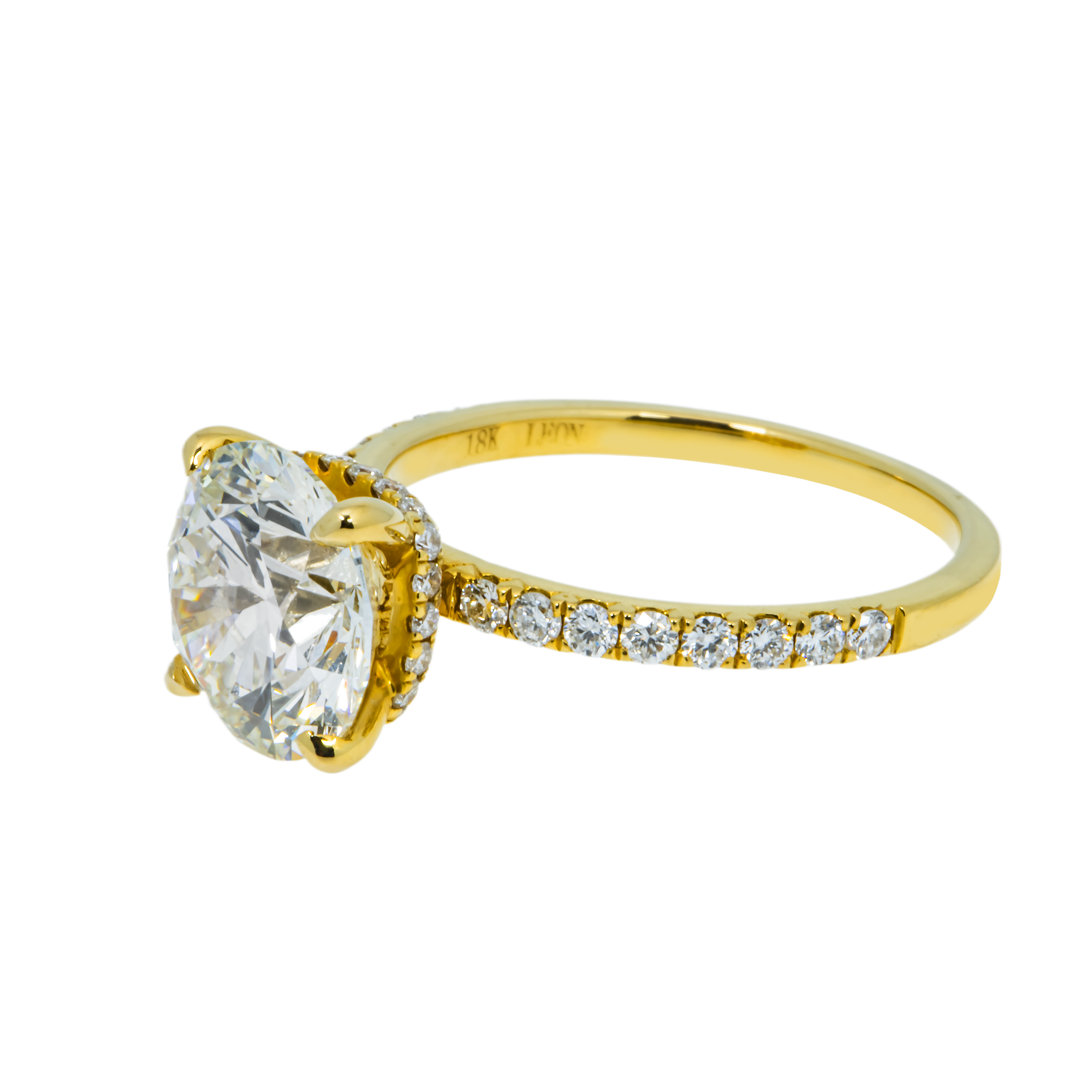 18K Yellow Gold 3.17Ct Round Cut Diamond Engagement Ring 3.57Ctw Bridal