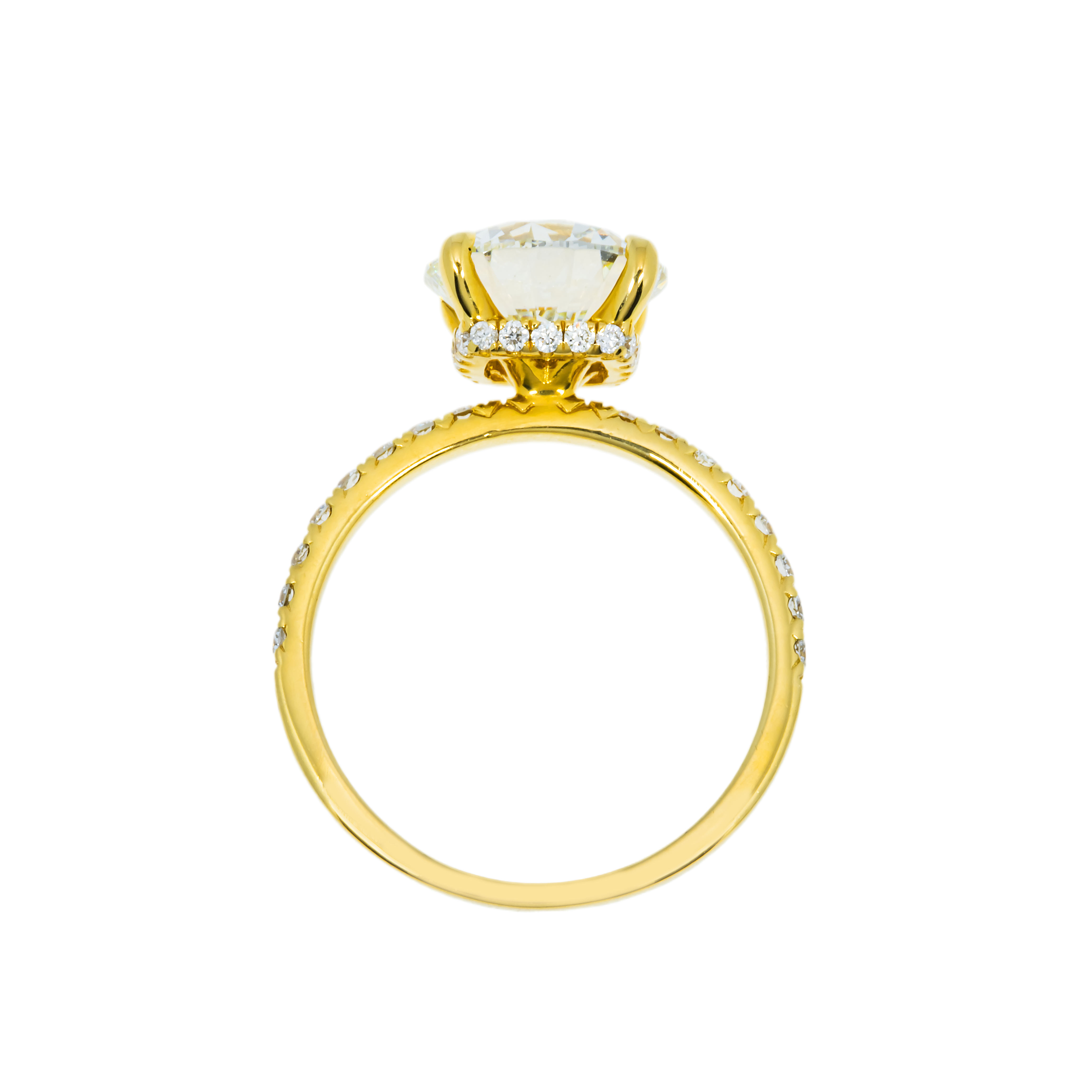 18K Yellow Gold 3.17Ct Round Cut Diamond Engagement Ring 3.57Ctw Bridal