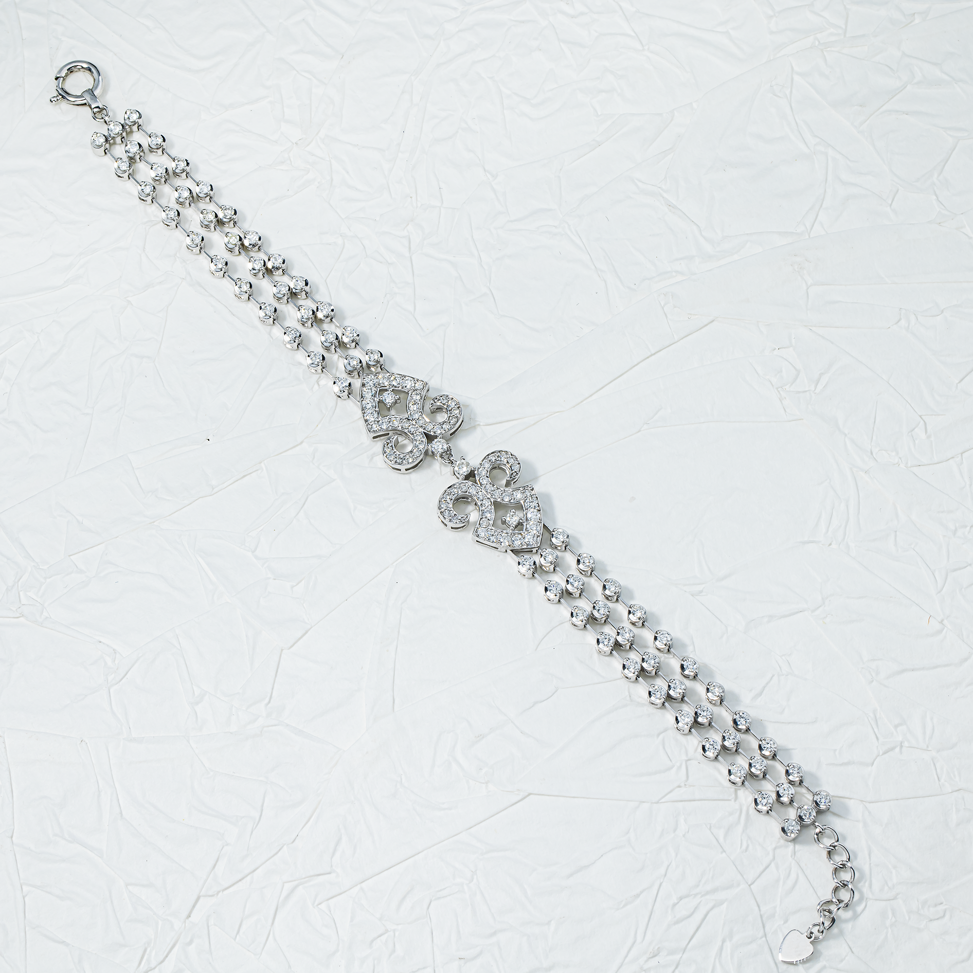14K White Gold Triple Row Round Diamond Bracelet 3.10ct