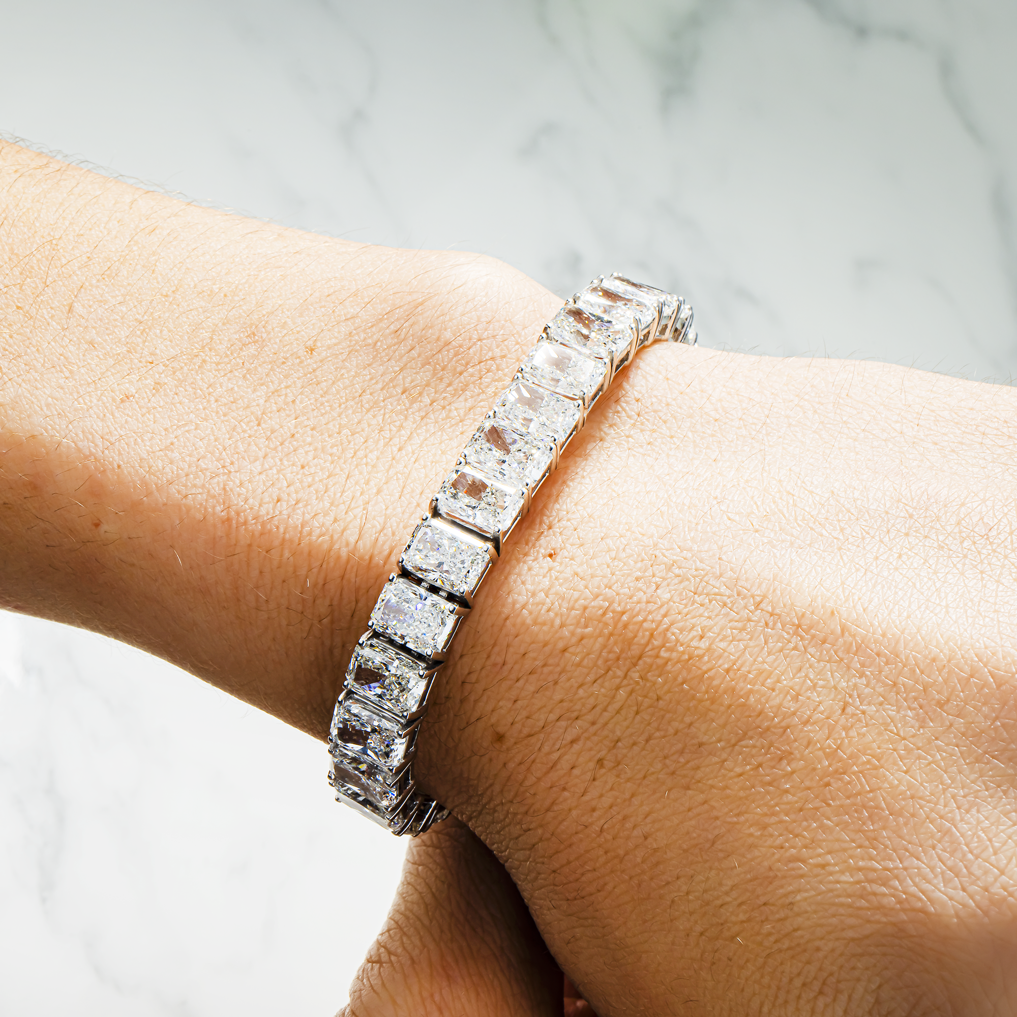 14K White Gold Radiant Cut Diamond Tennis Bracelet 46.24ct