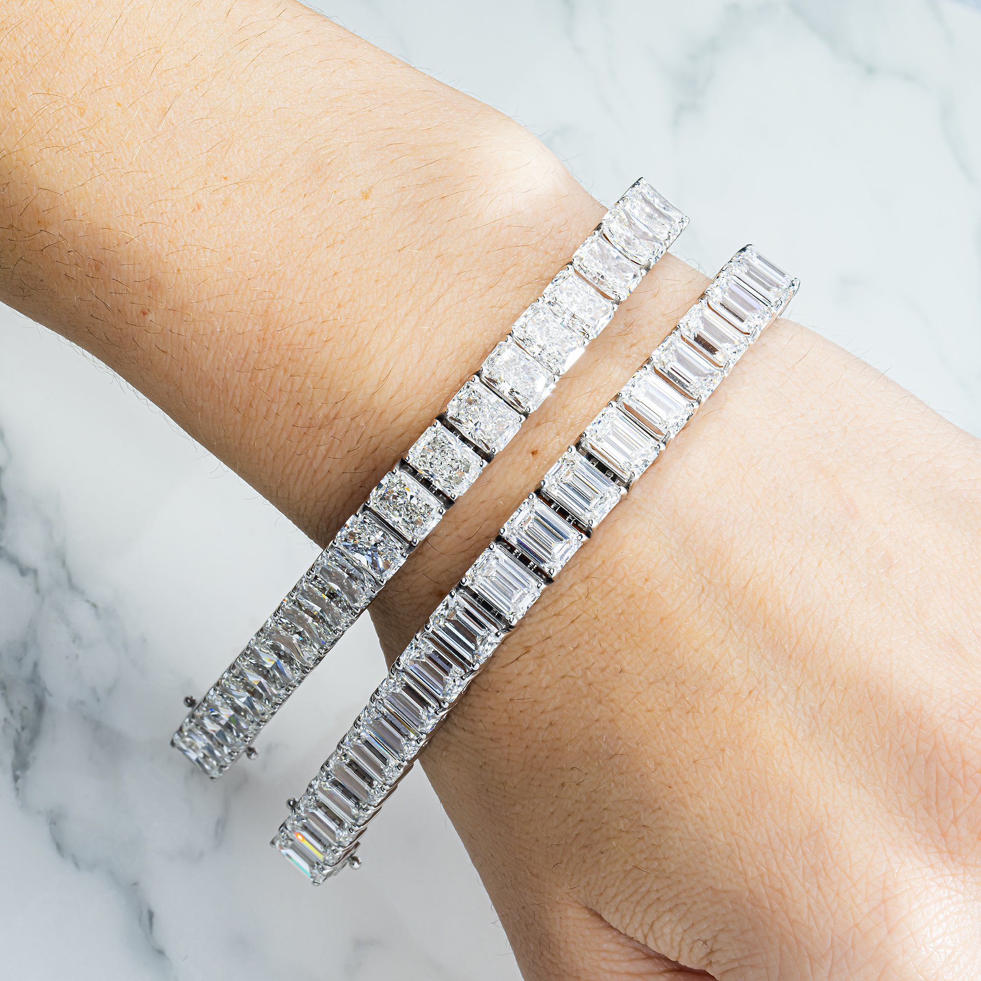 14K White Gold Emerald Cut Diamond Tennis Bracelet 41.75ct