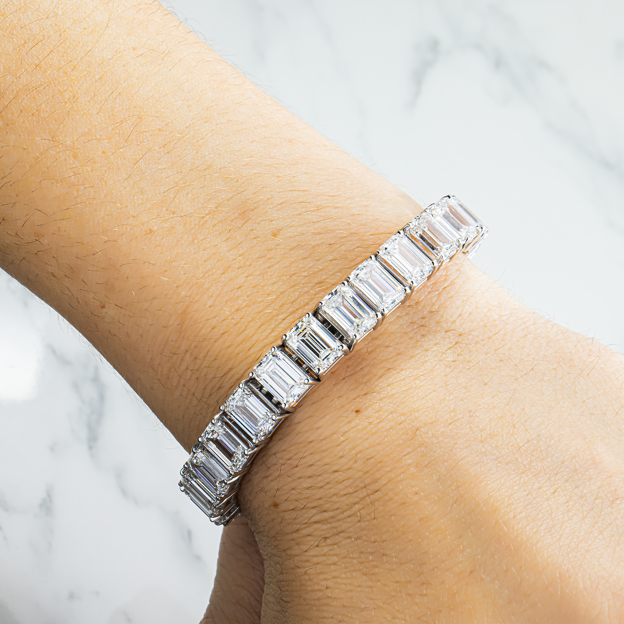 14K White Gold Emerald Cut Diamond Tennis Bracelet 41.75ct