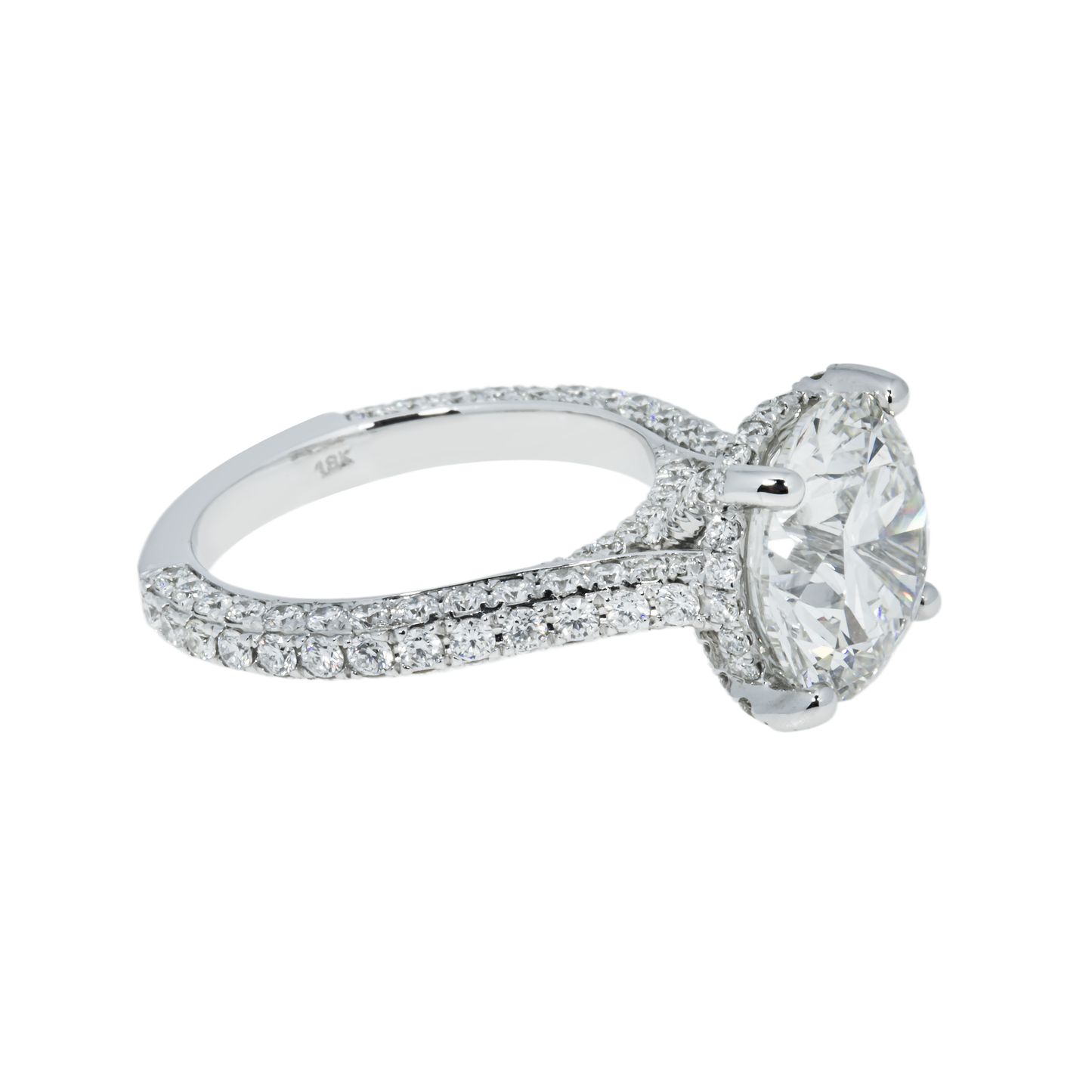 18K White Gold 5.22ct Round Cut Diamond Engagement Ring 7.0ctw