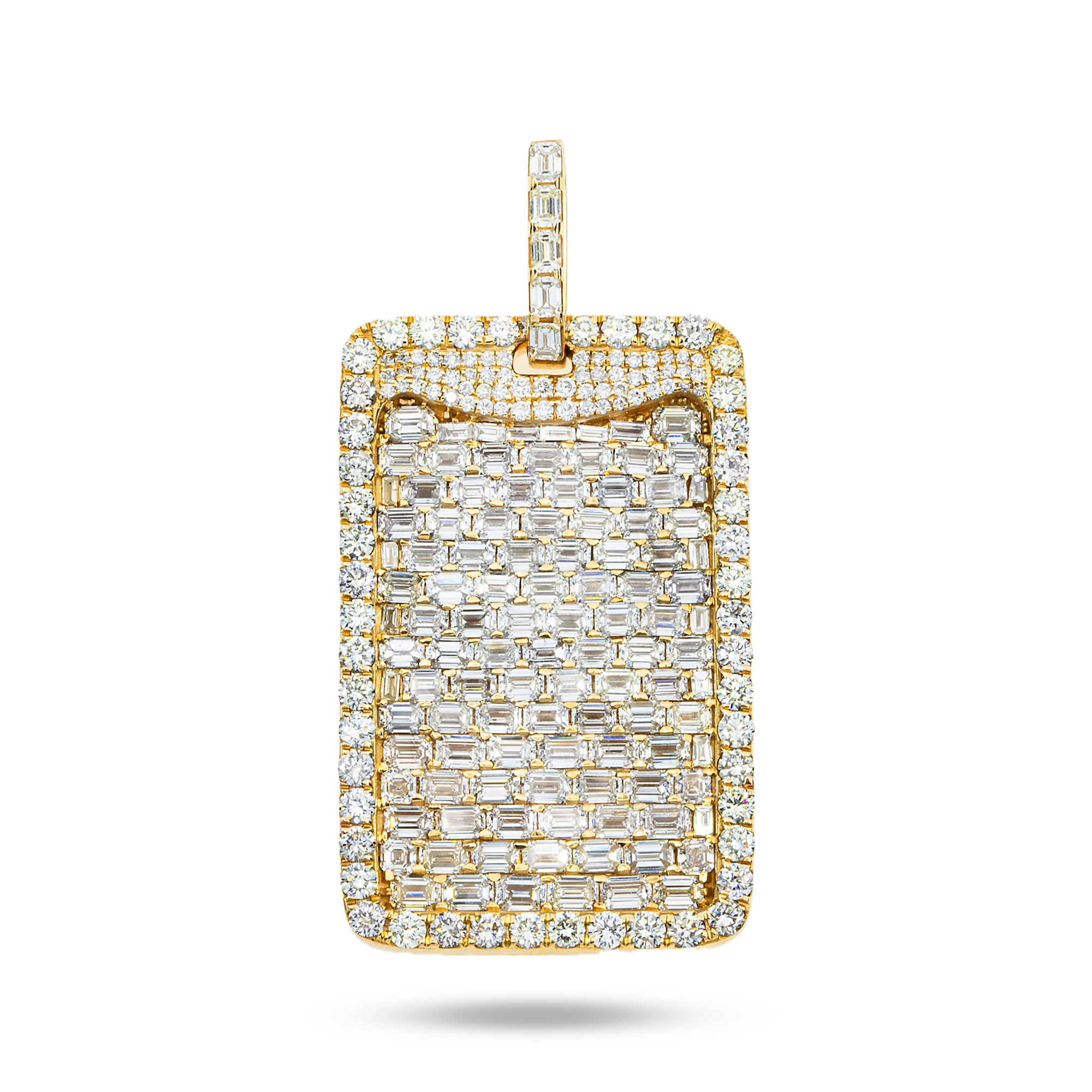 14K Yellow Gold Emerald & Round Diamond Dog Tag Pendant 11.75Ct