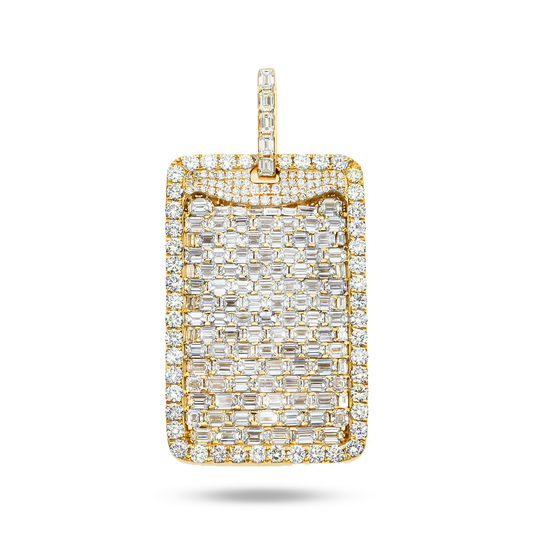 14K Yellow Gold Emerald & Round Diamond Dog Tag Pendant 11.75Ct