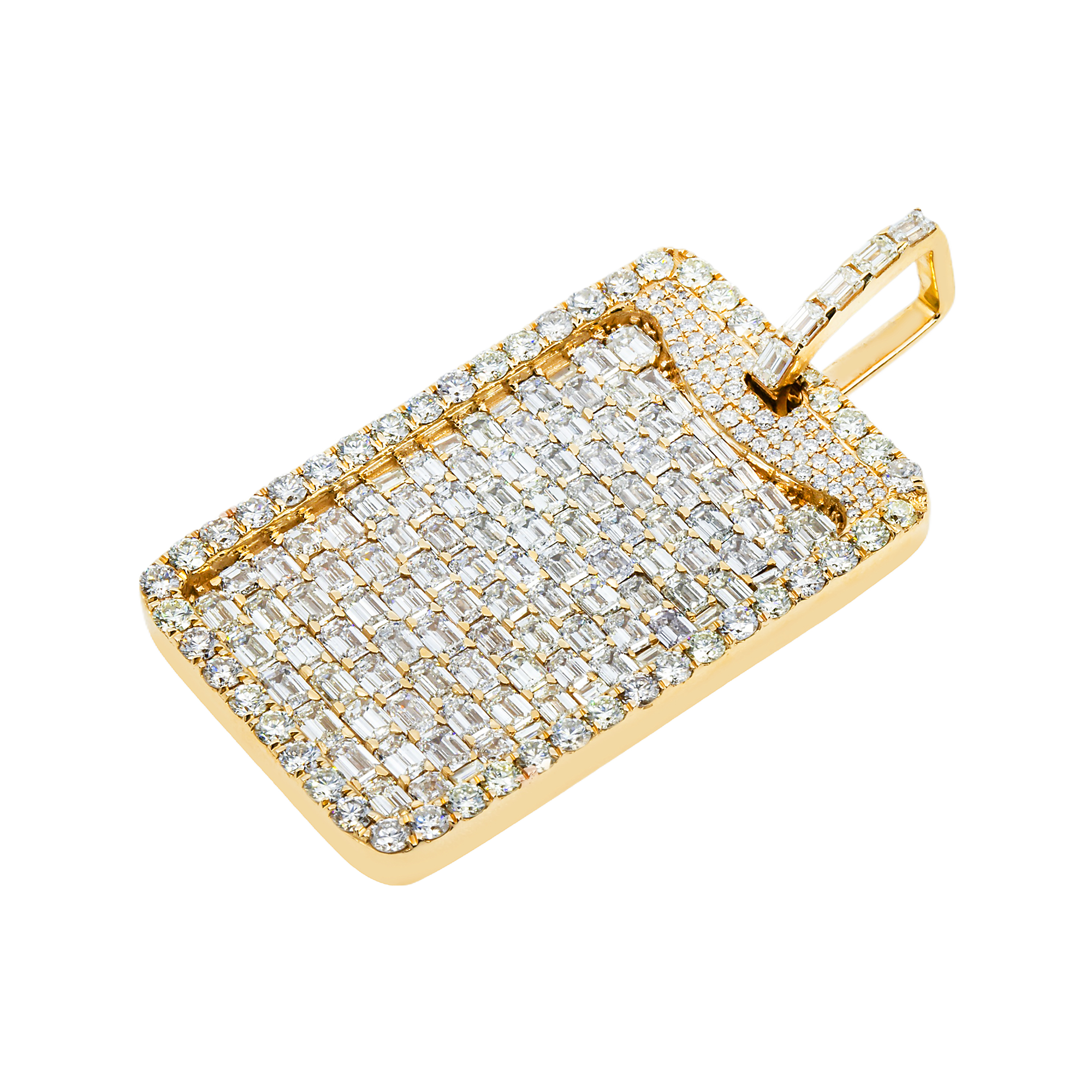 14K Yellow Gold Emerald & Round Diamond Dog Tag Pendant 11.75Ct