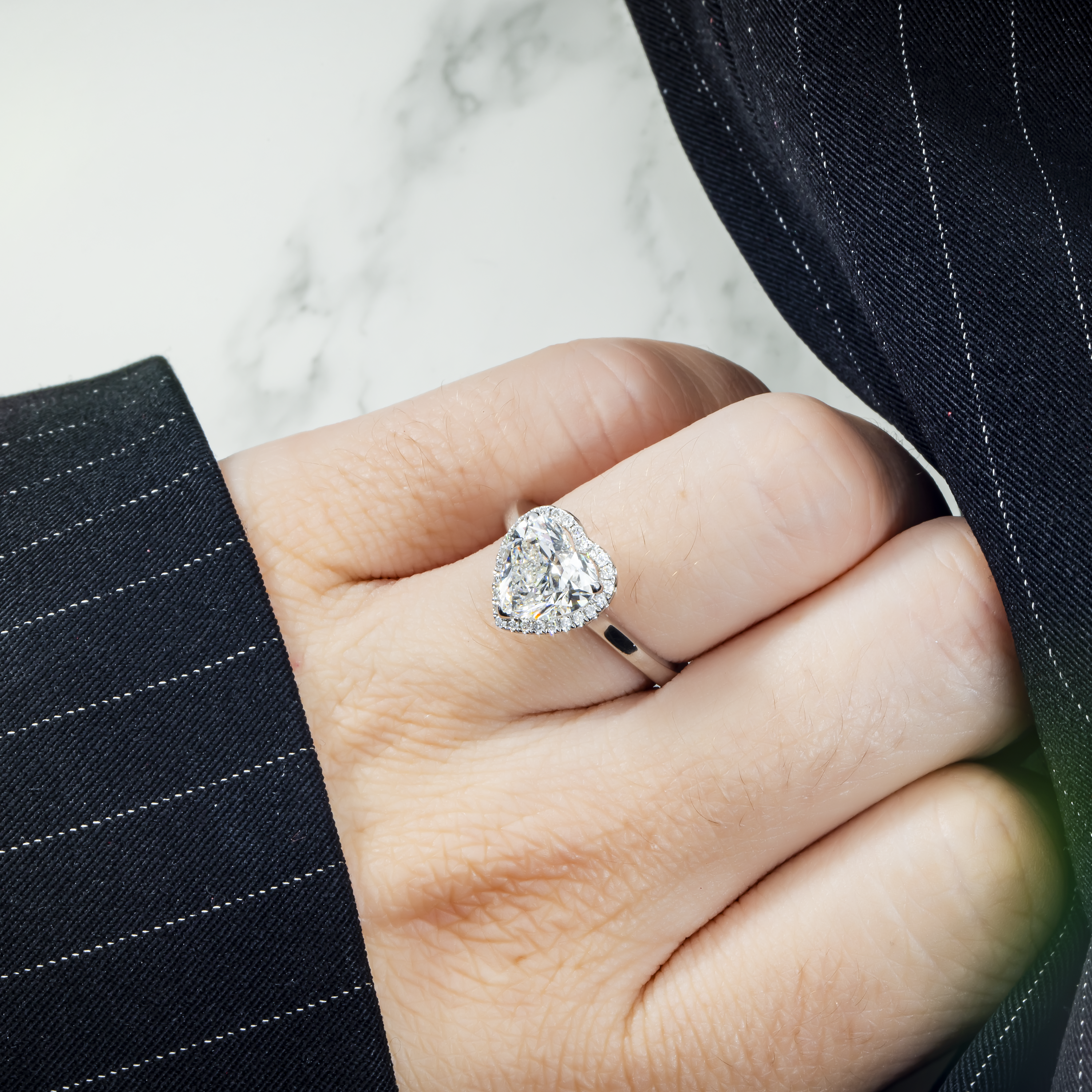 18K White Gold 2.36Ct Heart Cut Diamond Engagement Ring 2.52Ctw Bridal