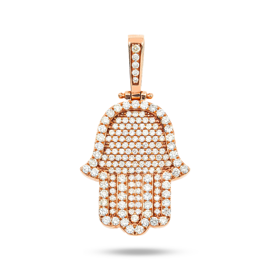 14K Rose Gold Round Diamond Bilevel Hamsa Pendant 3.34ct