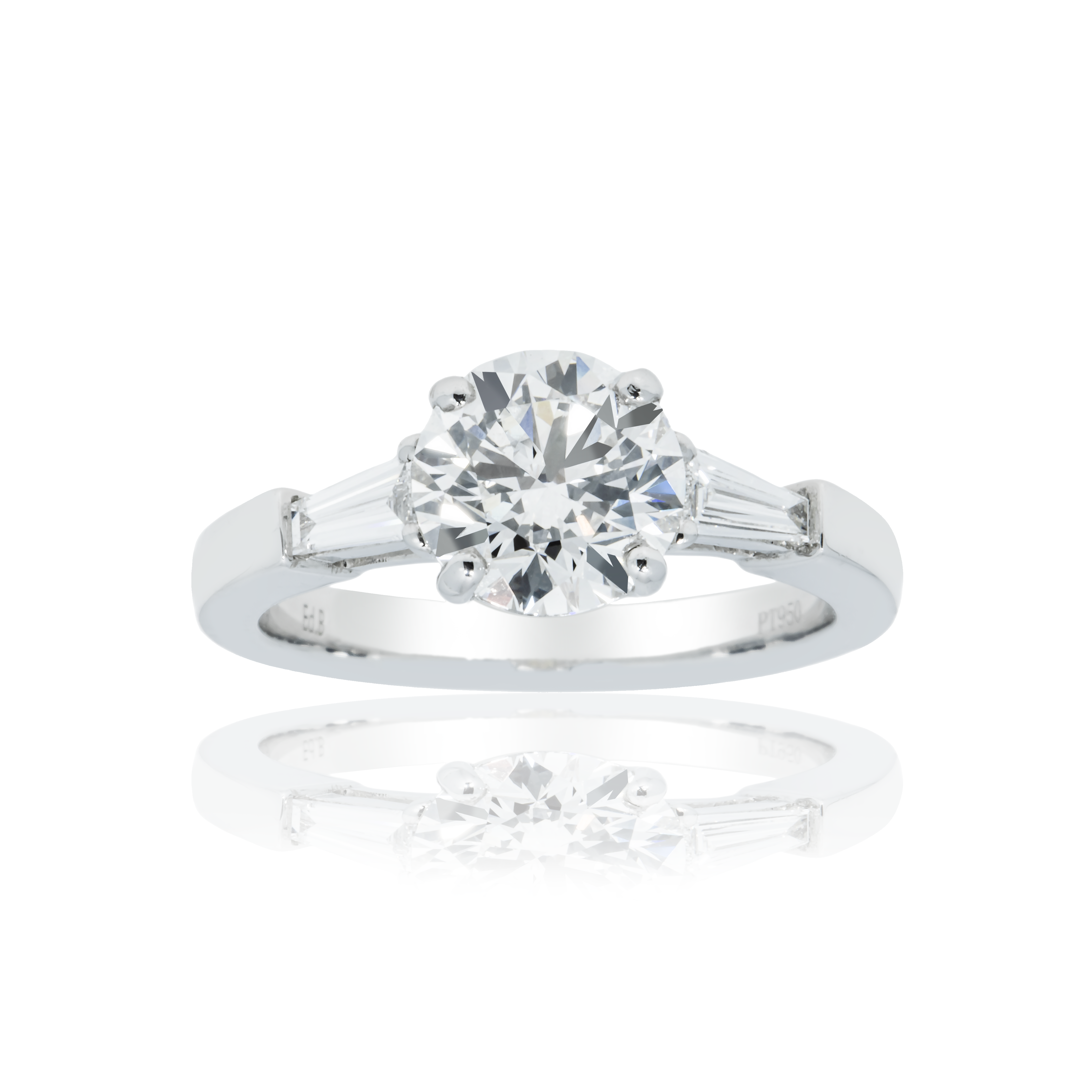 Platinum 1.73Ct Round Cut Triple Diamond Engagement Ring 2.03Ctw Bridal