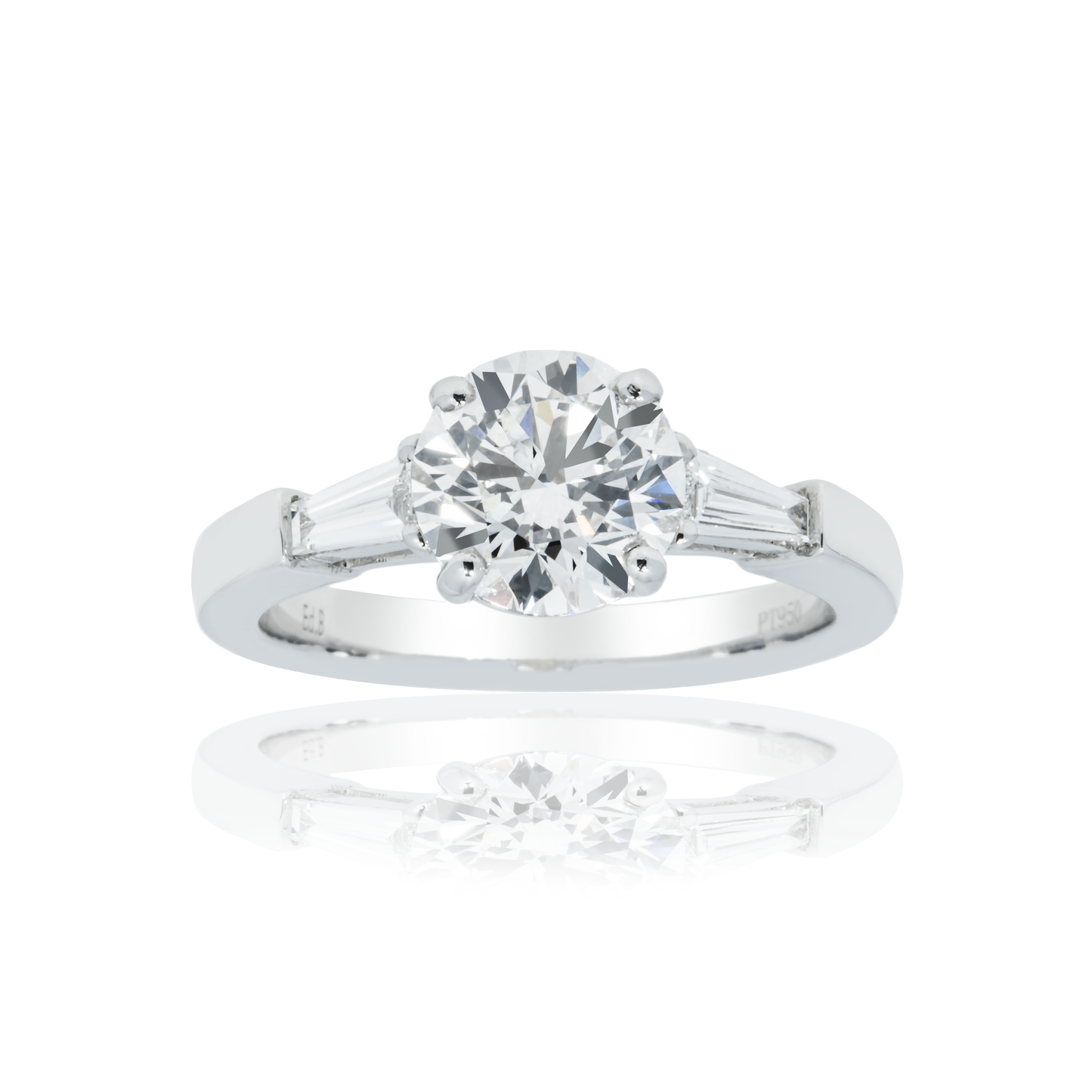 Platinum 1.73ct Round Cut Triple Diamond Engagement Ring 2.03ctw