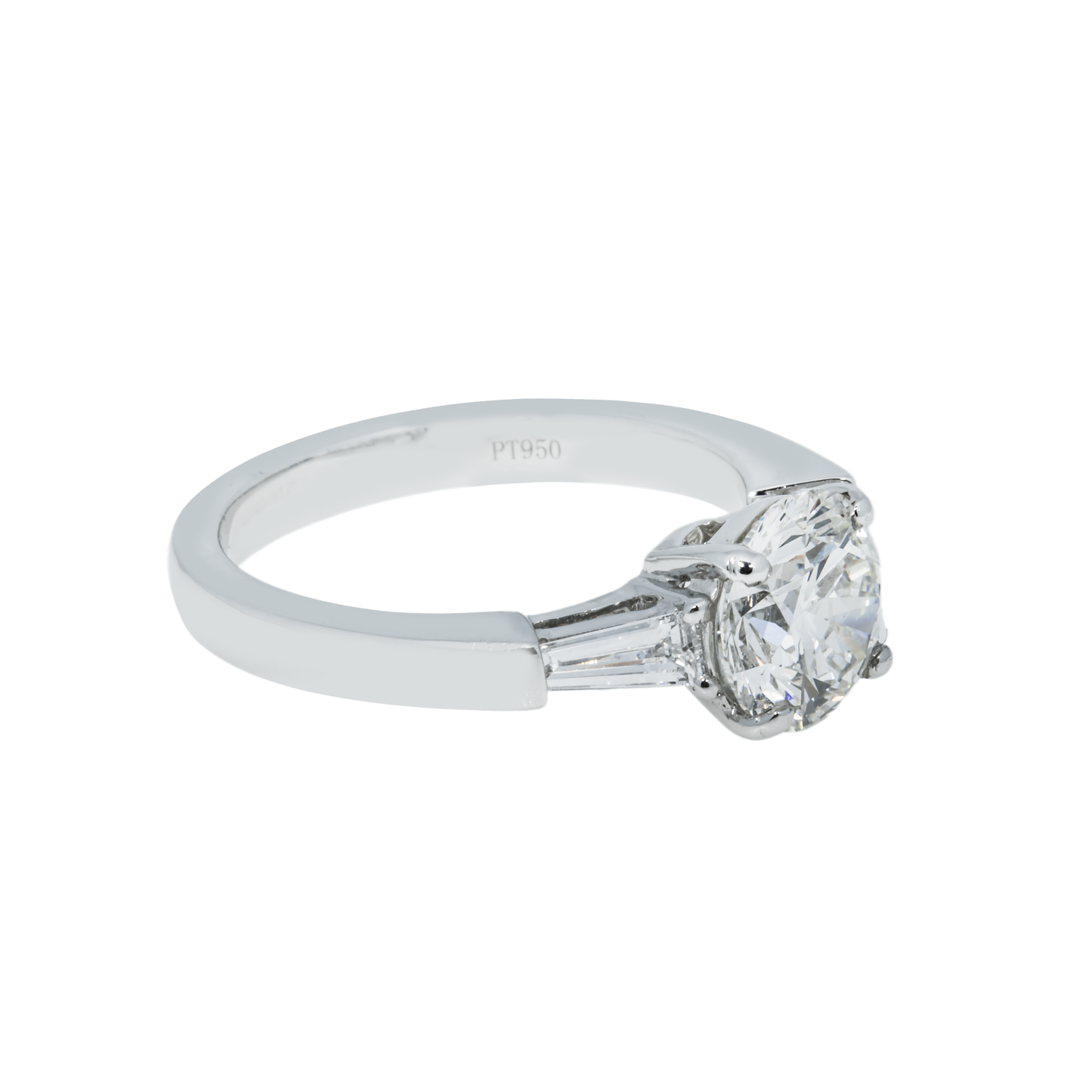 Platinum 1.73ct Round Cut Triple Diamond Engagement Ring 2.03ctw