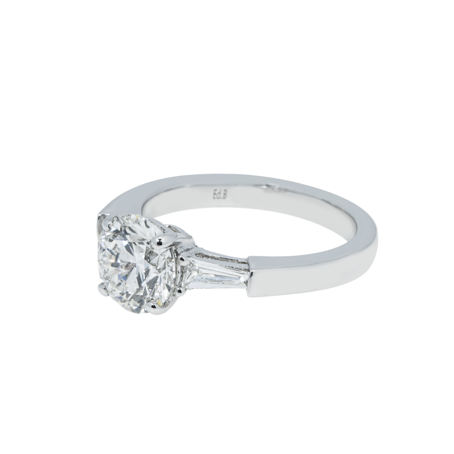 Platinum 1.73ct Round Cut Triple Diamond Engagement Ring 2.03ctw